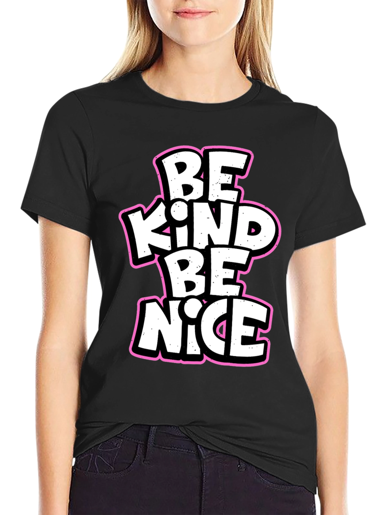 Be Kind Be Nice Black Graphic T-Shirt