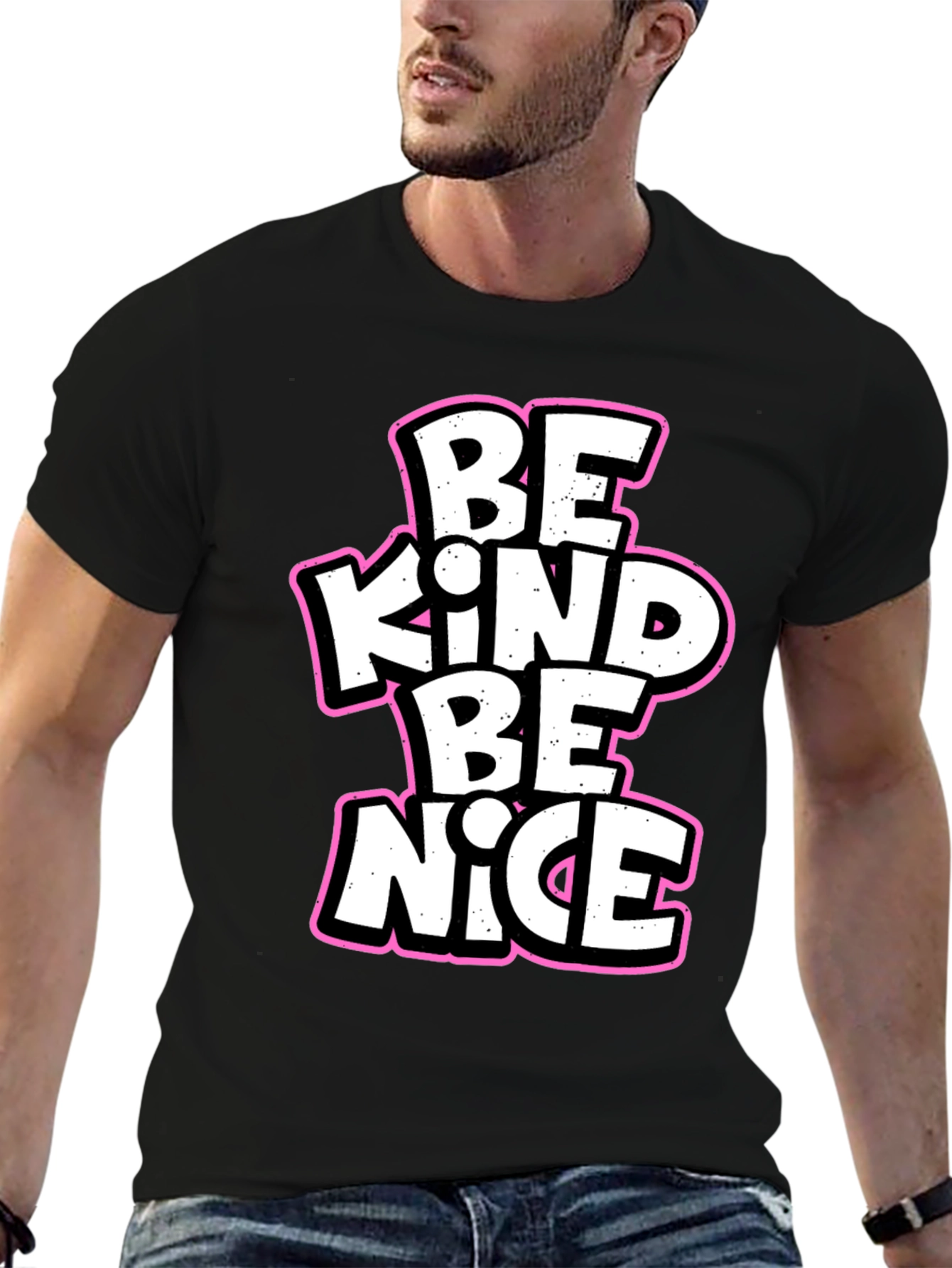 Be Kind Be Nice Black Graphic T-Shirt