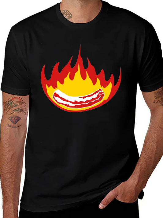 Flaming Bacon Graphic T-Shirt - Bold Black Tee