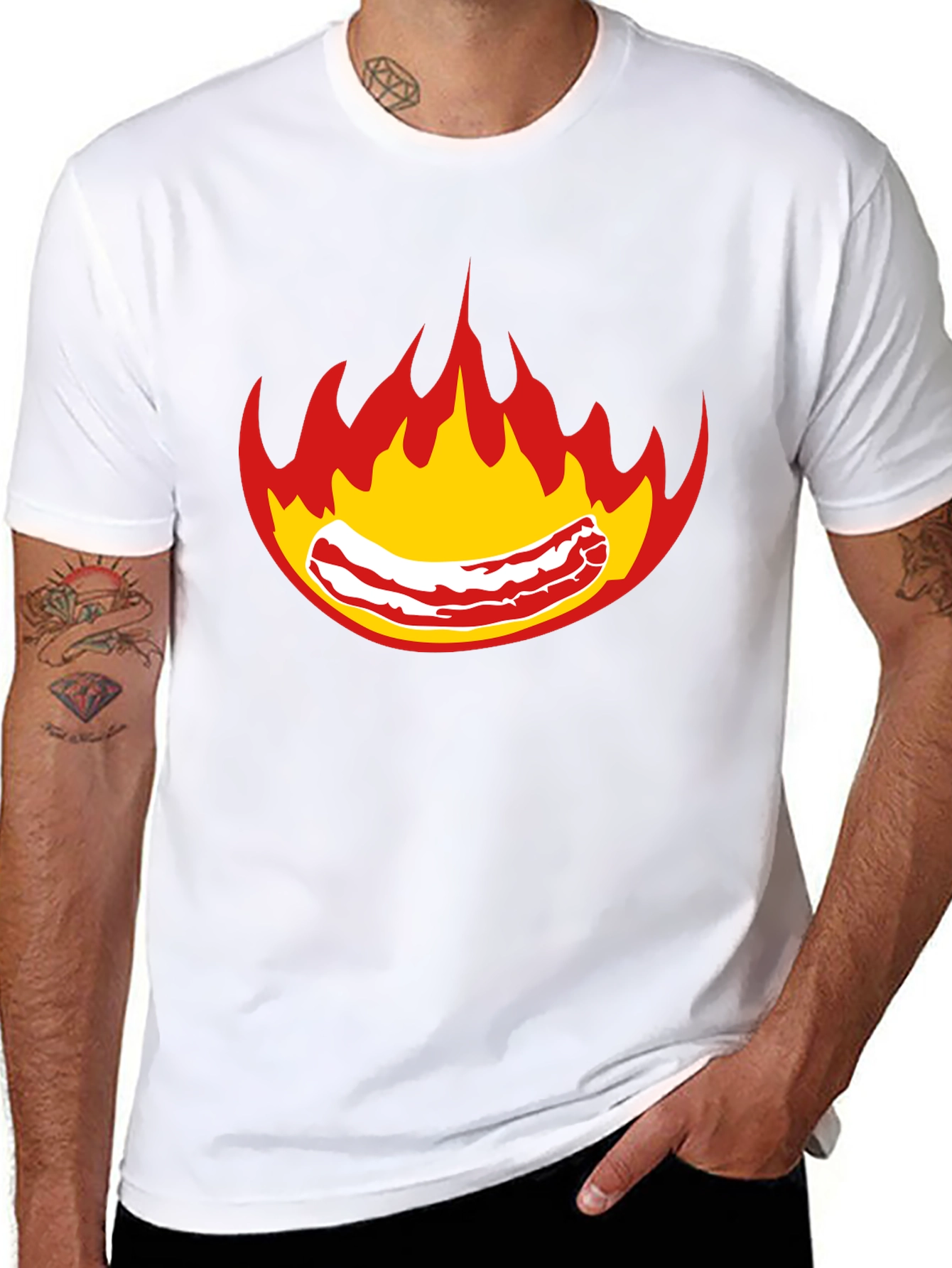 Flaming Bacon Graphic T-Shirt - Bold Black Tee