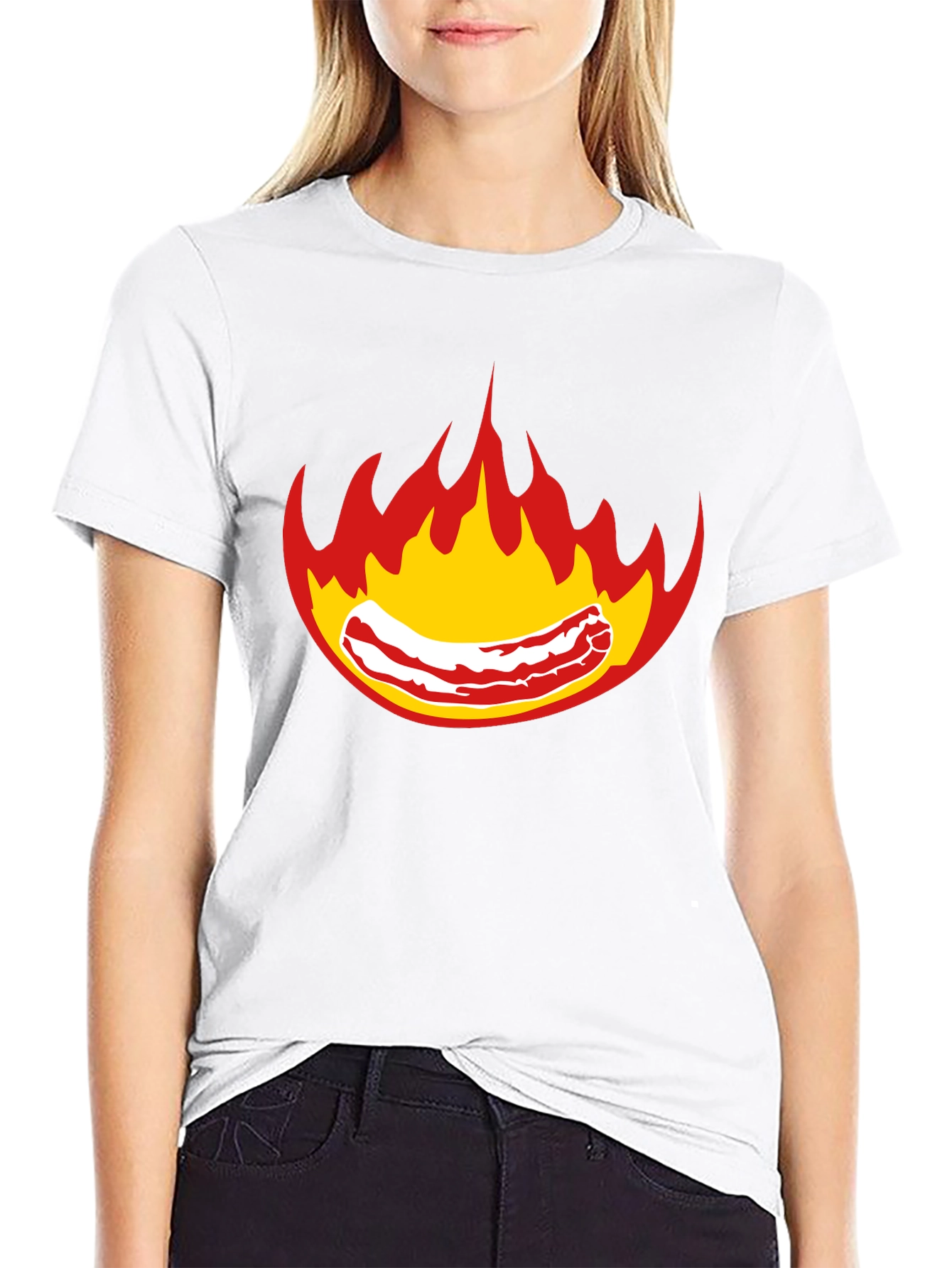 Flaming Bacon Graphic T-Shirt - Bold Black Tee