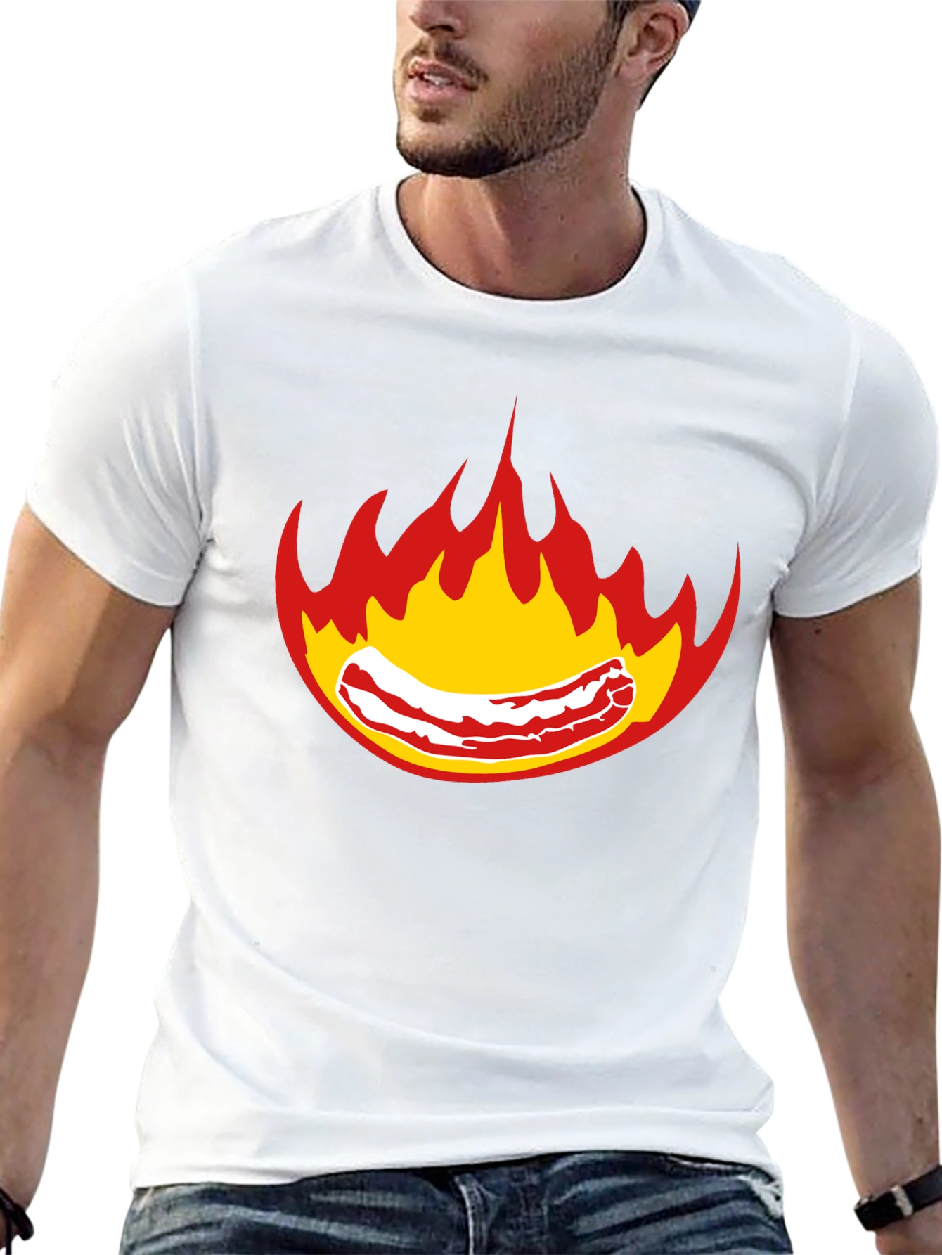 Flaming Bacon Graphic T-Shirt - Bold Black Tee