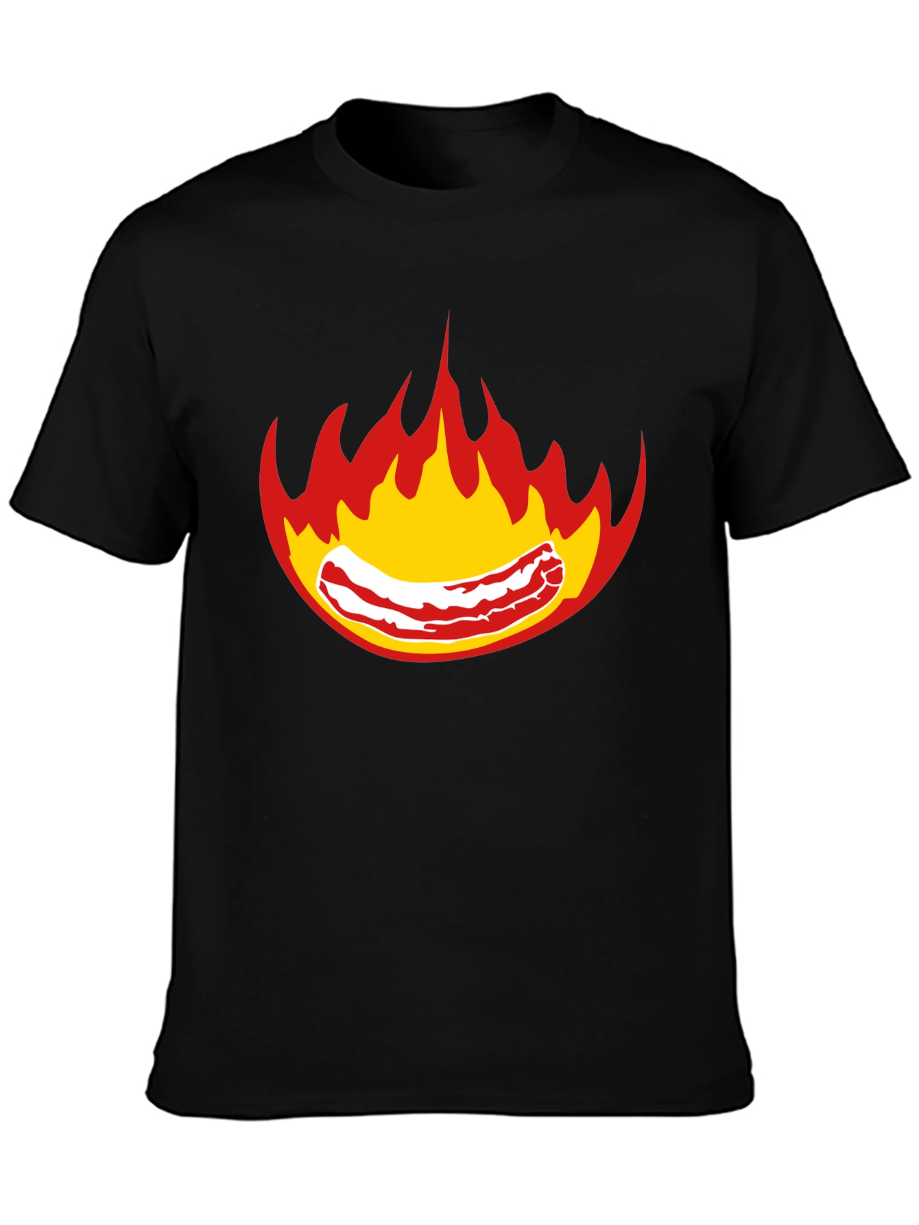 Flaming Bacon Graphic T-Shirt - Bold Black Tee