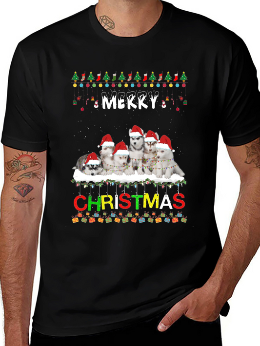 Merry Christmas Husky Dog Lover T-Shirt