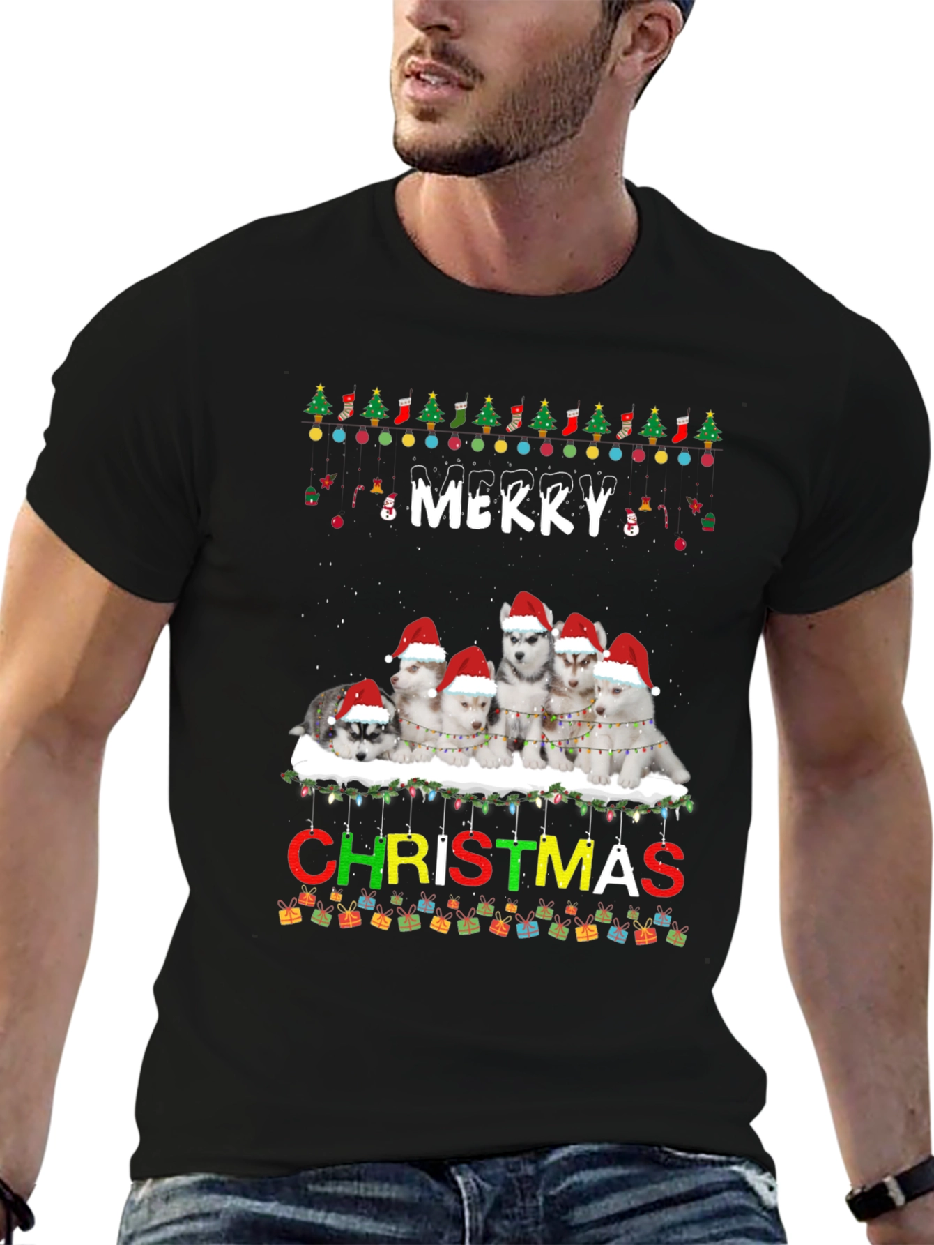 Merry Christmas Husky Dog Lover T-Shirt