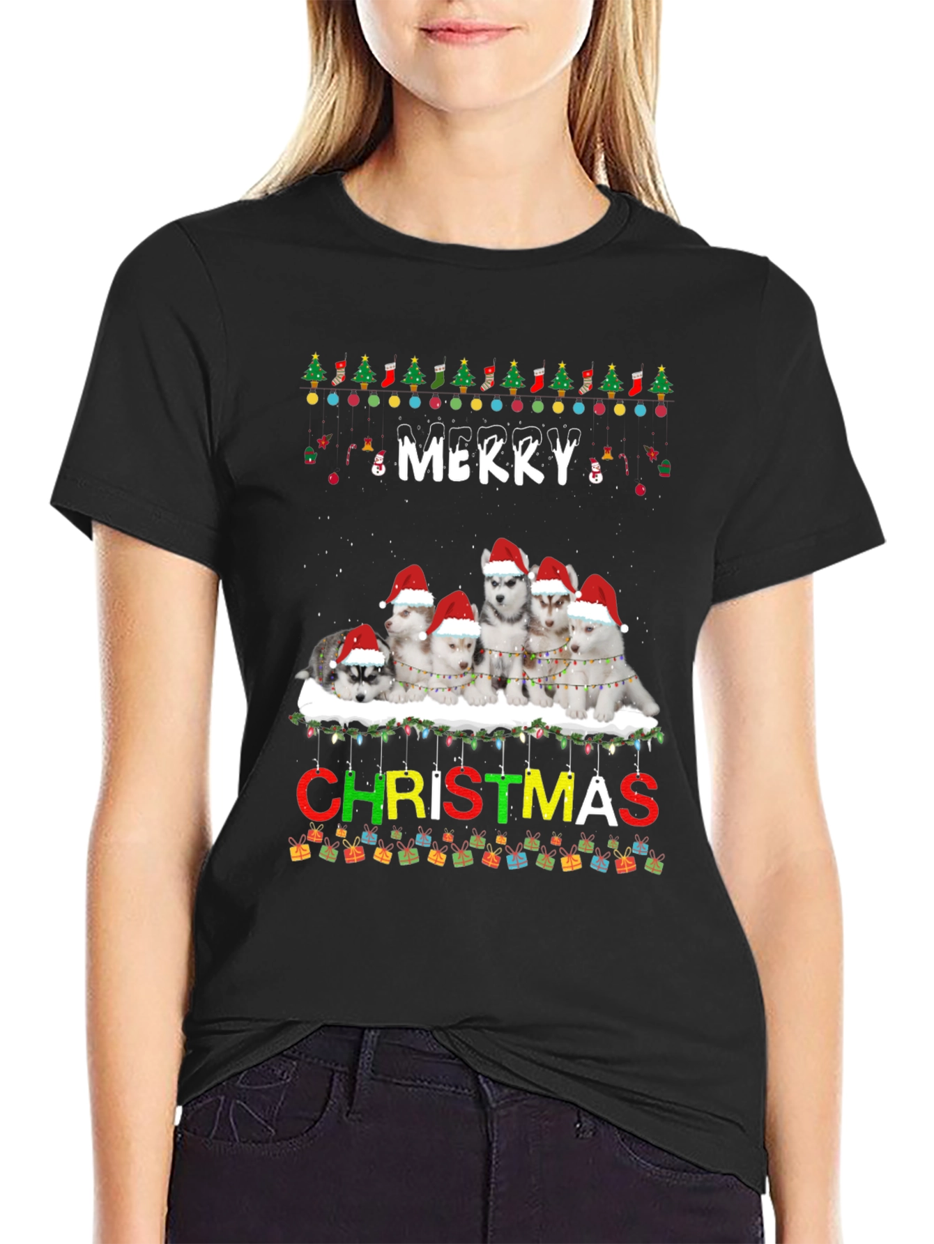 Merry Christmas Husky Dog Lover T-Shirt