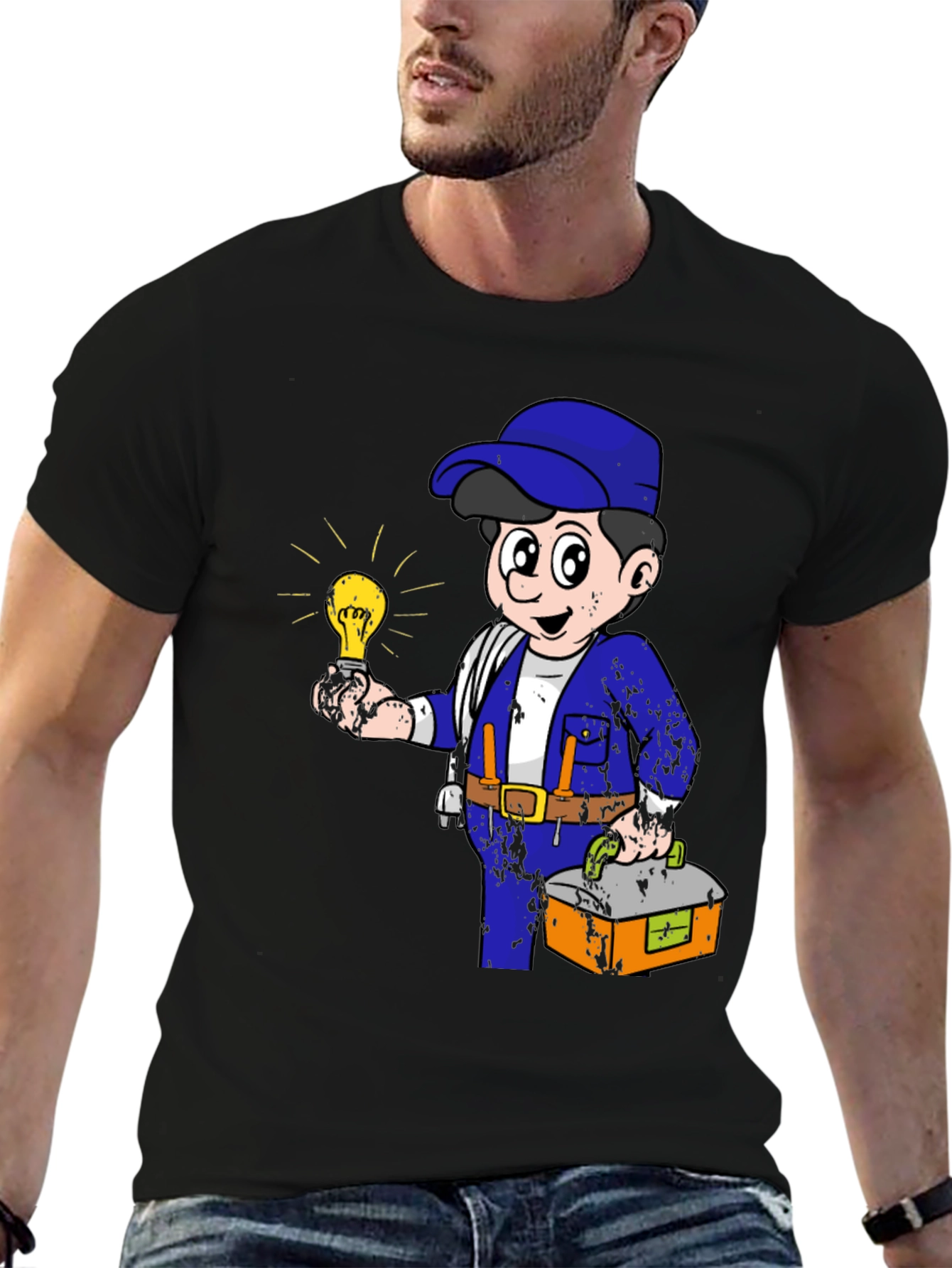Electrician Cartoon Graphic T-Shirt