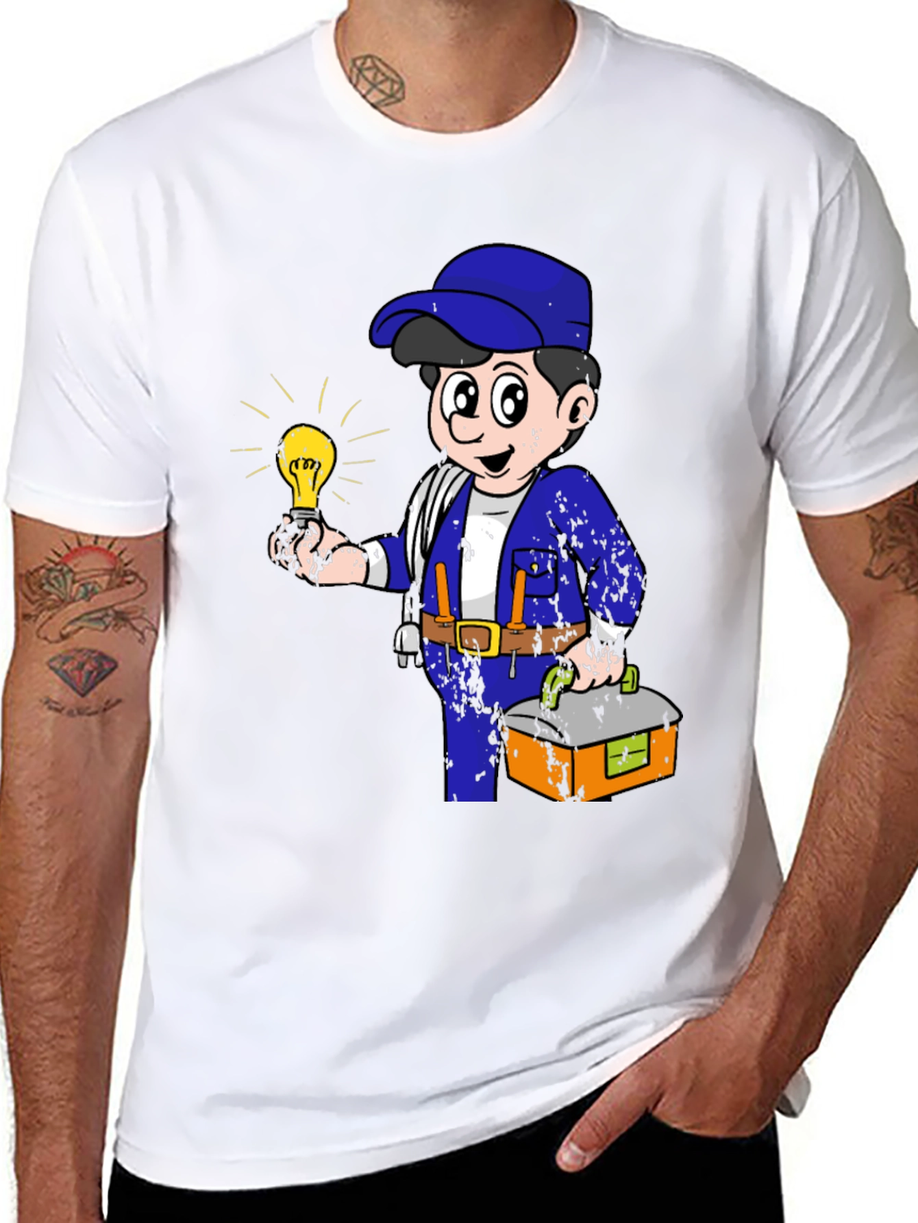 Electrician Cartoon Graphic T-Shirt