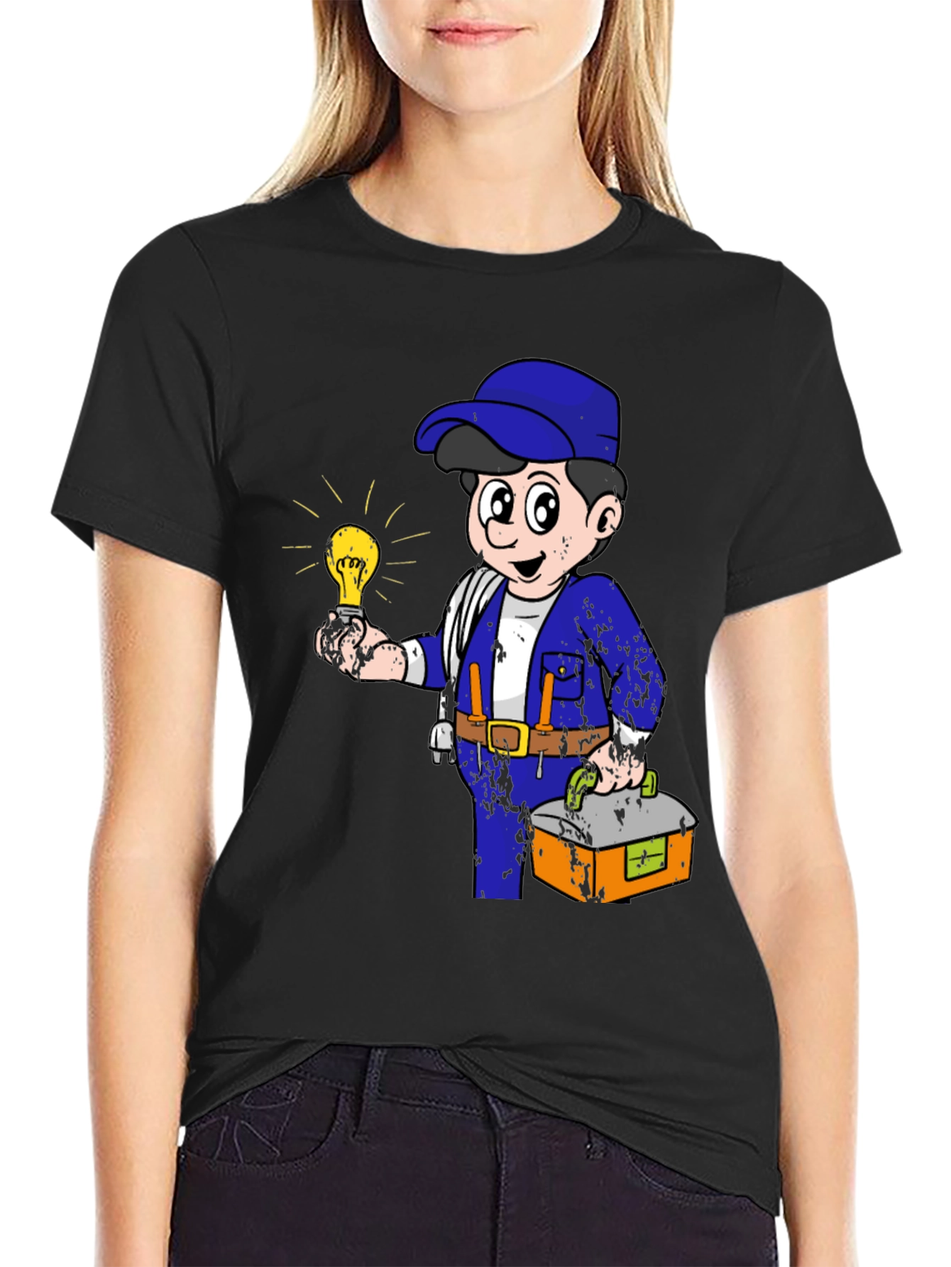 Electrician Cartoon Graphic T-Shirt