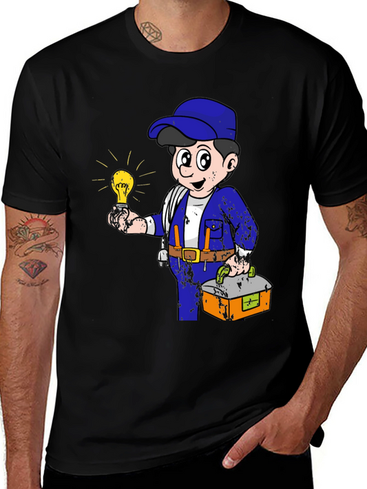 Electrician Cartoon Graphic T-Shirt
