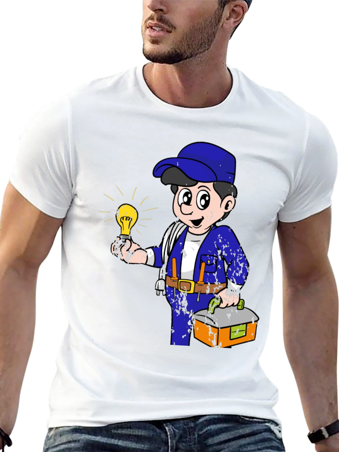 Electrician Cartoon Graphic T-Shirt