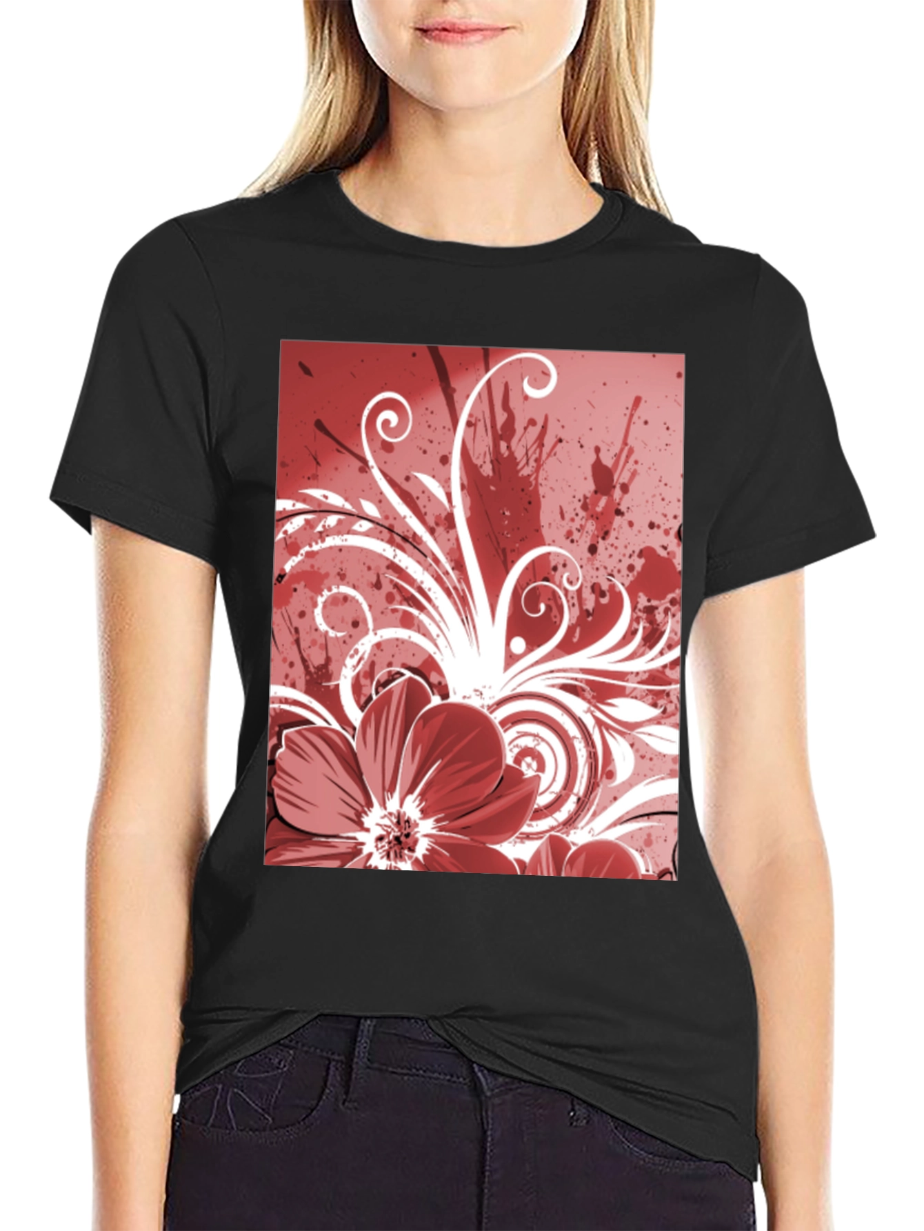 Floral Graphic Print T-Shirt - Black