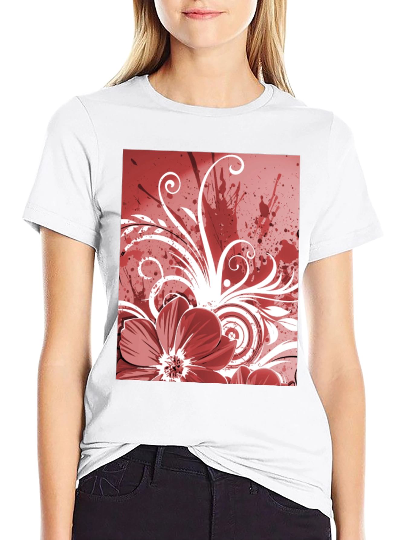 Floral Graphic Print T-Shirt - Black