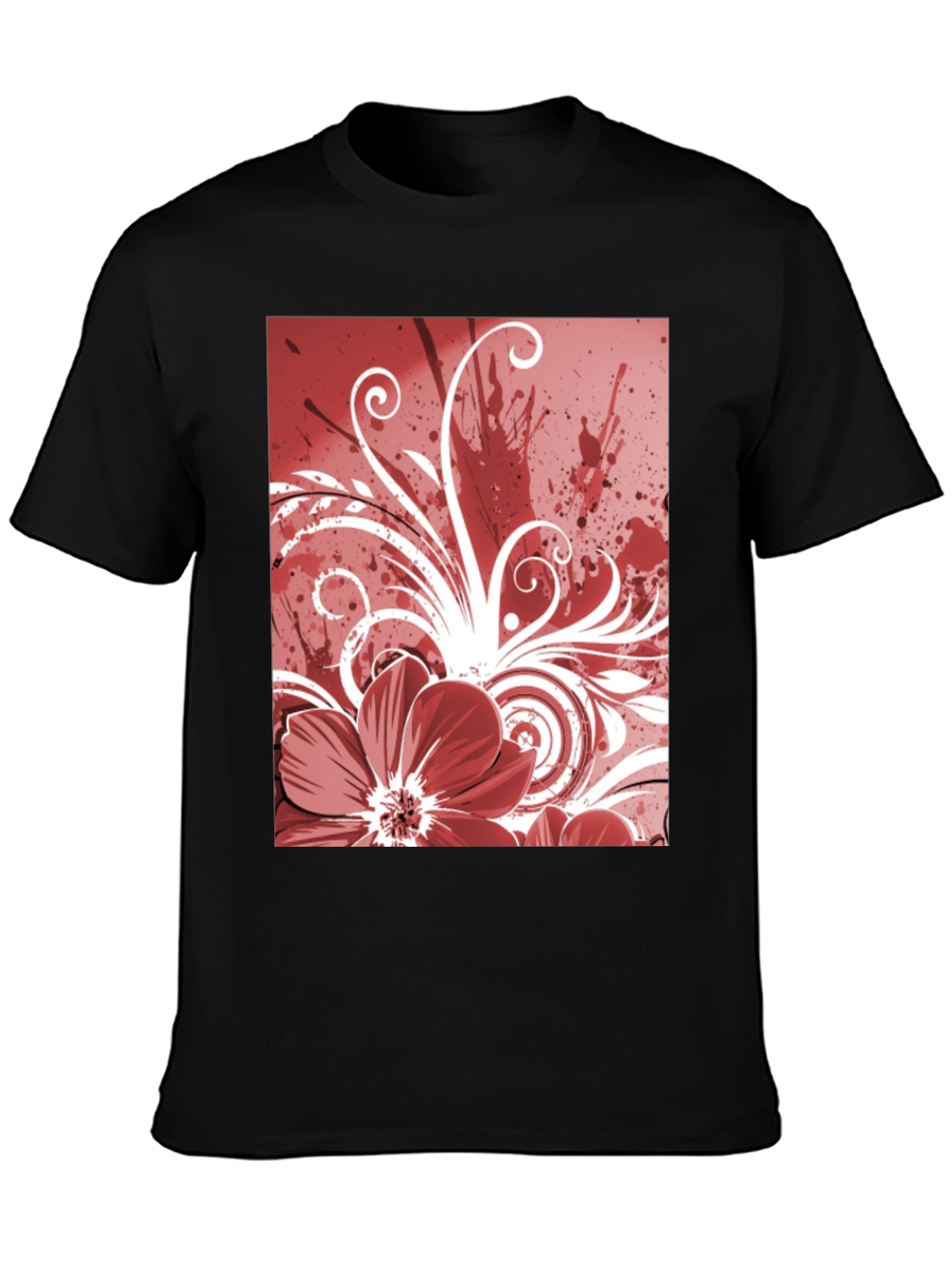 Floral Graphic Print T-Shirt - Black