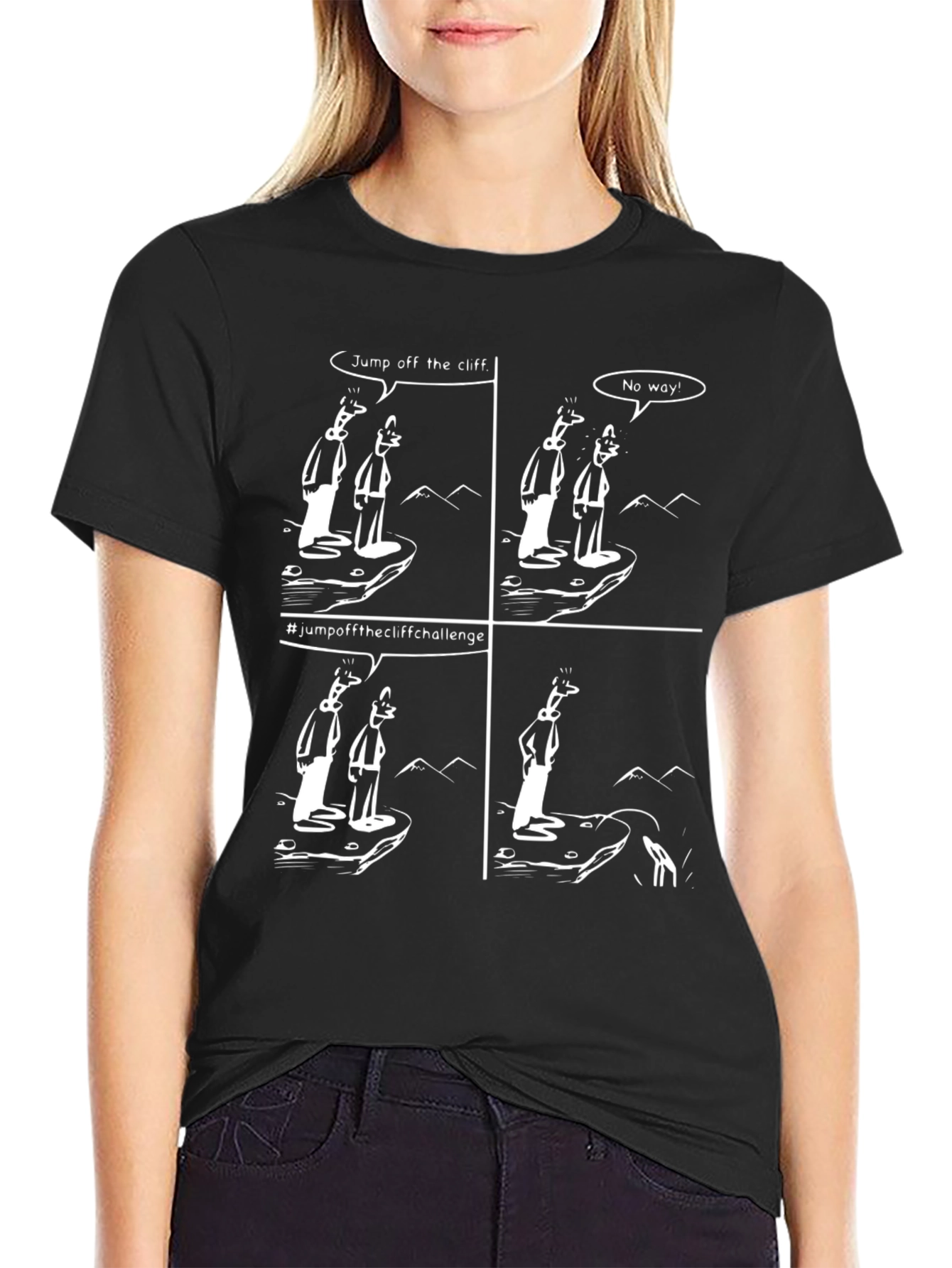 Humorous Cartoon T-Shirt - Cliff Challenge Design