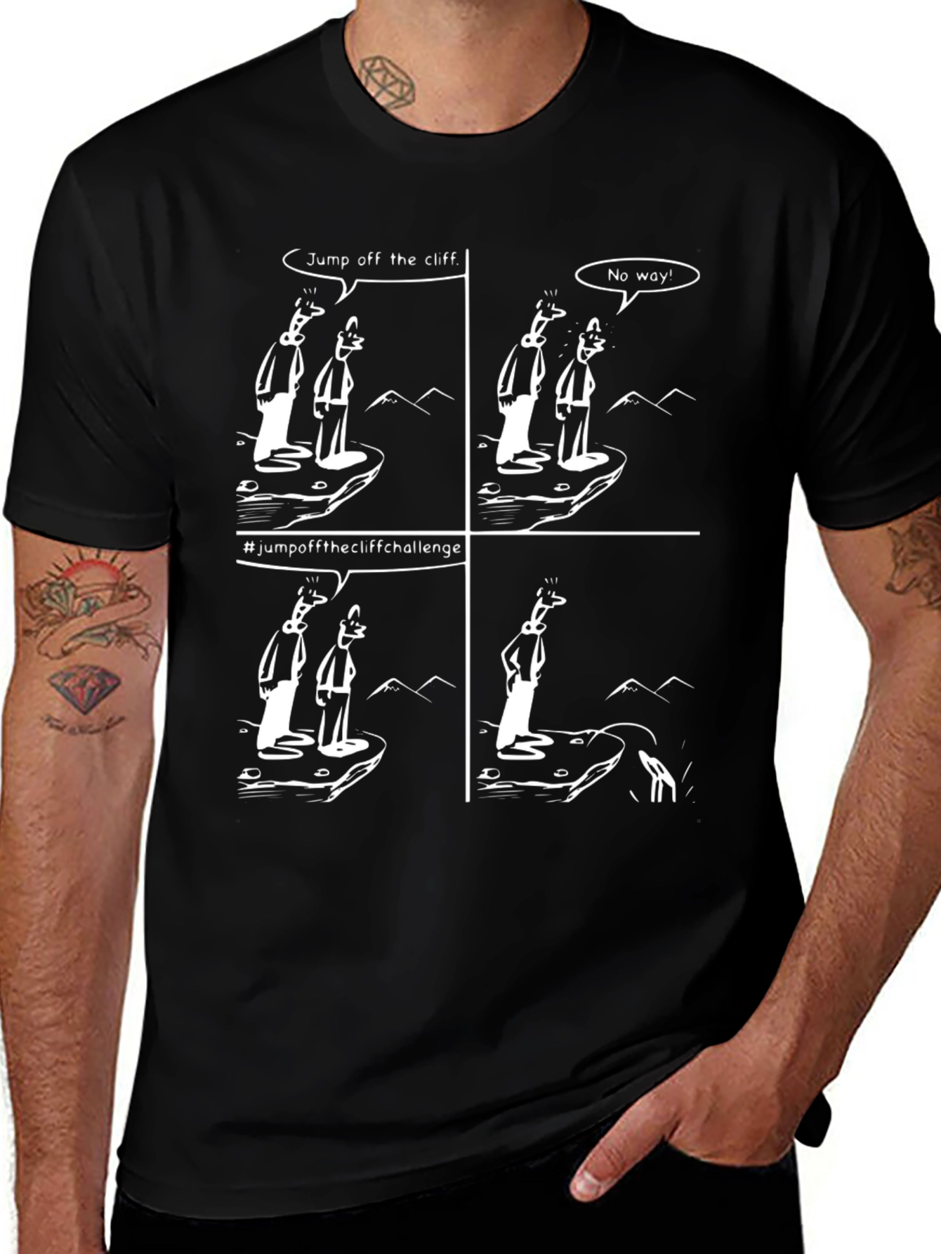 Humorous Cartoon T-Shirt - Cliff Challenge Design