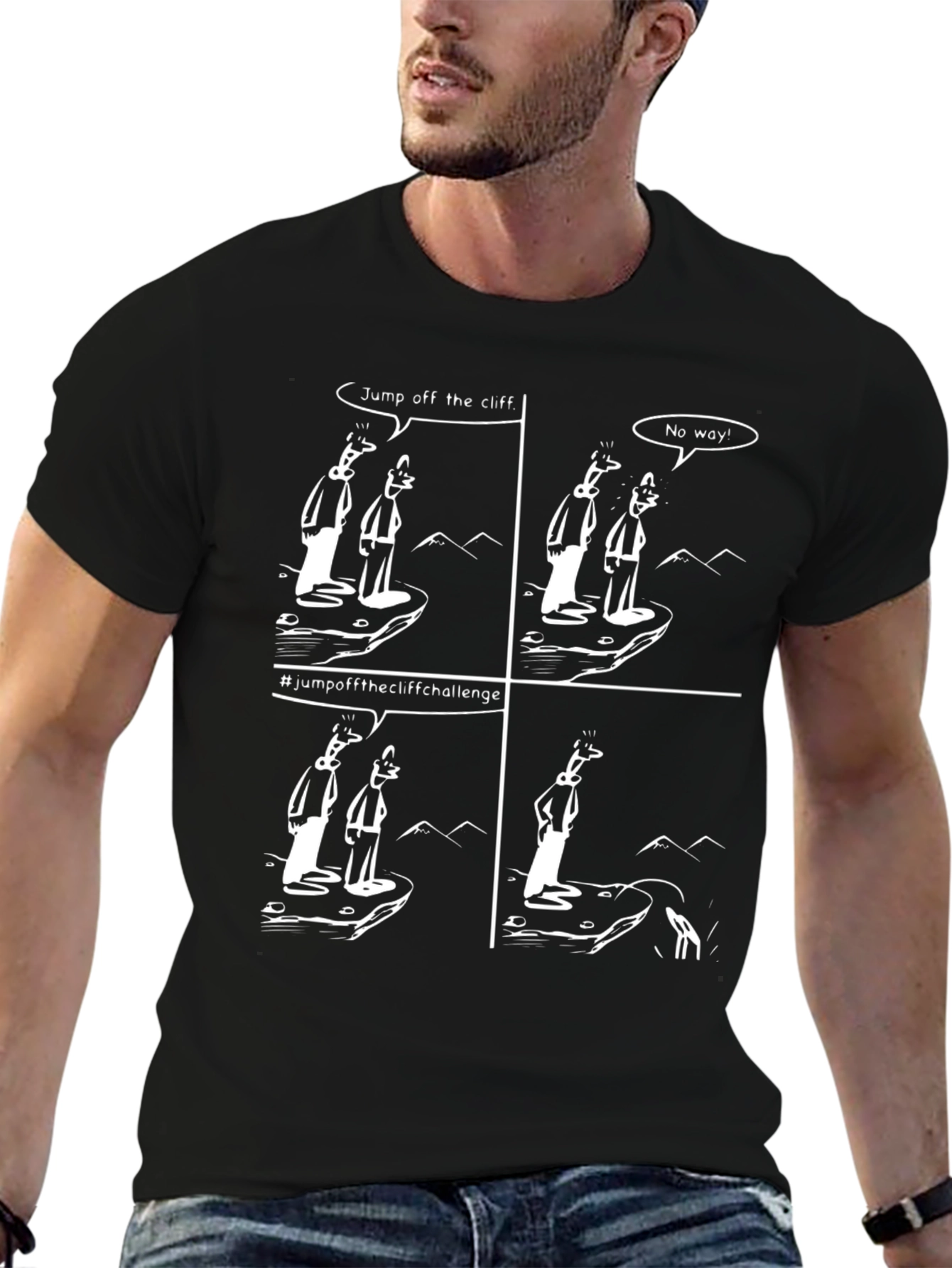 Humorous Cartoon T-Shirt - Cliff Challenge Design