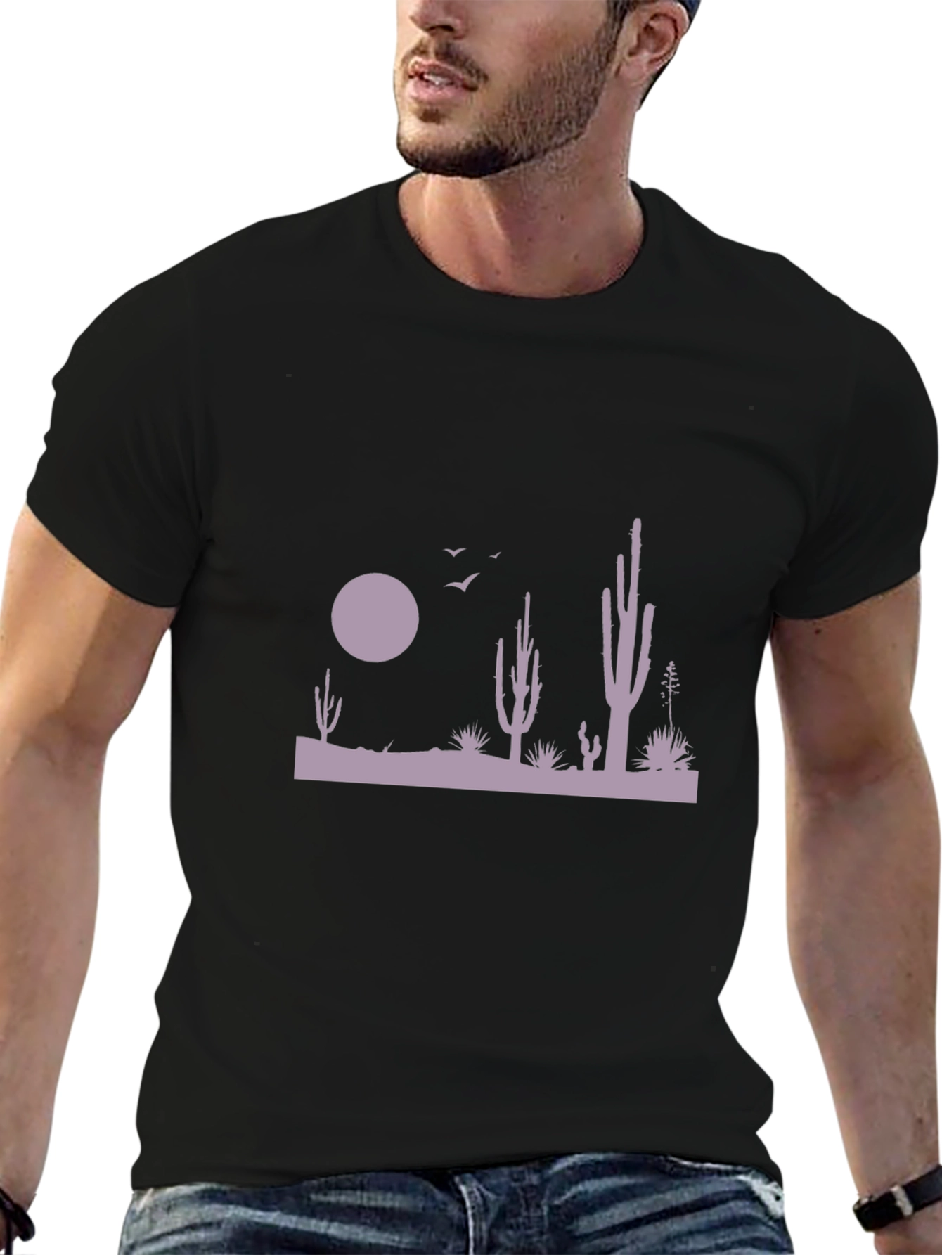 Desert Cactus Silhouette Graphic Tee - Black