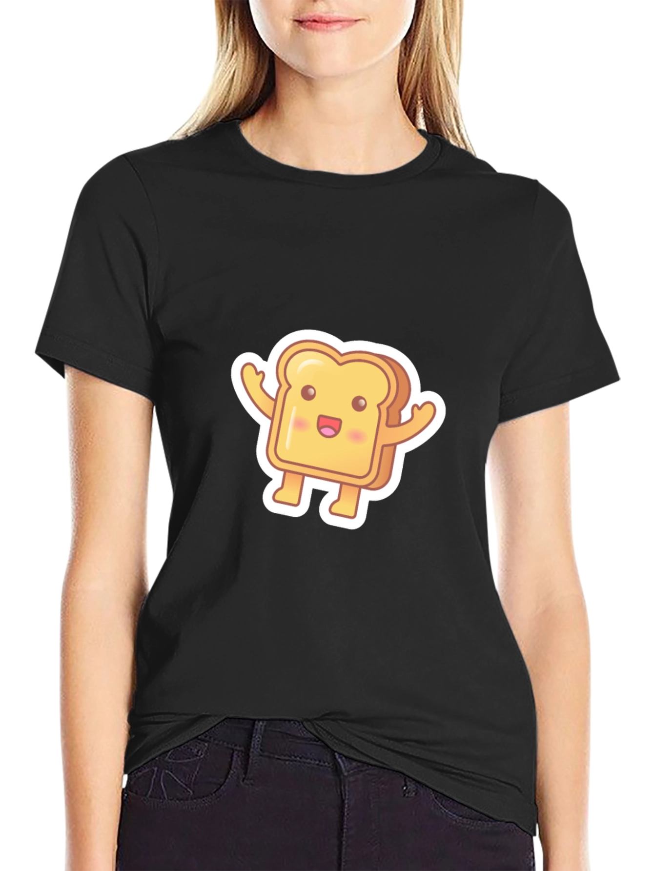 Cute Toast Cartoon Black T-Shirt