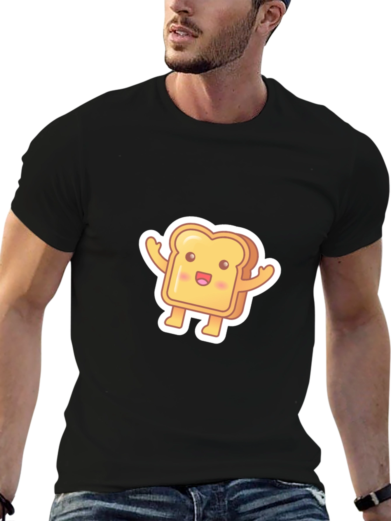 Cute Toast Cartoon Black T-Shirt