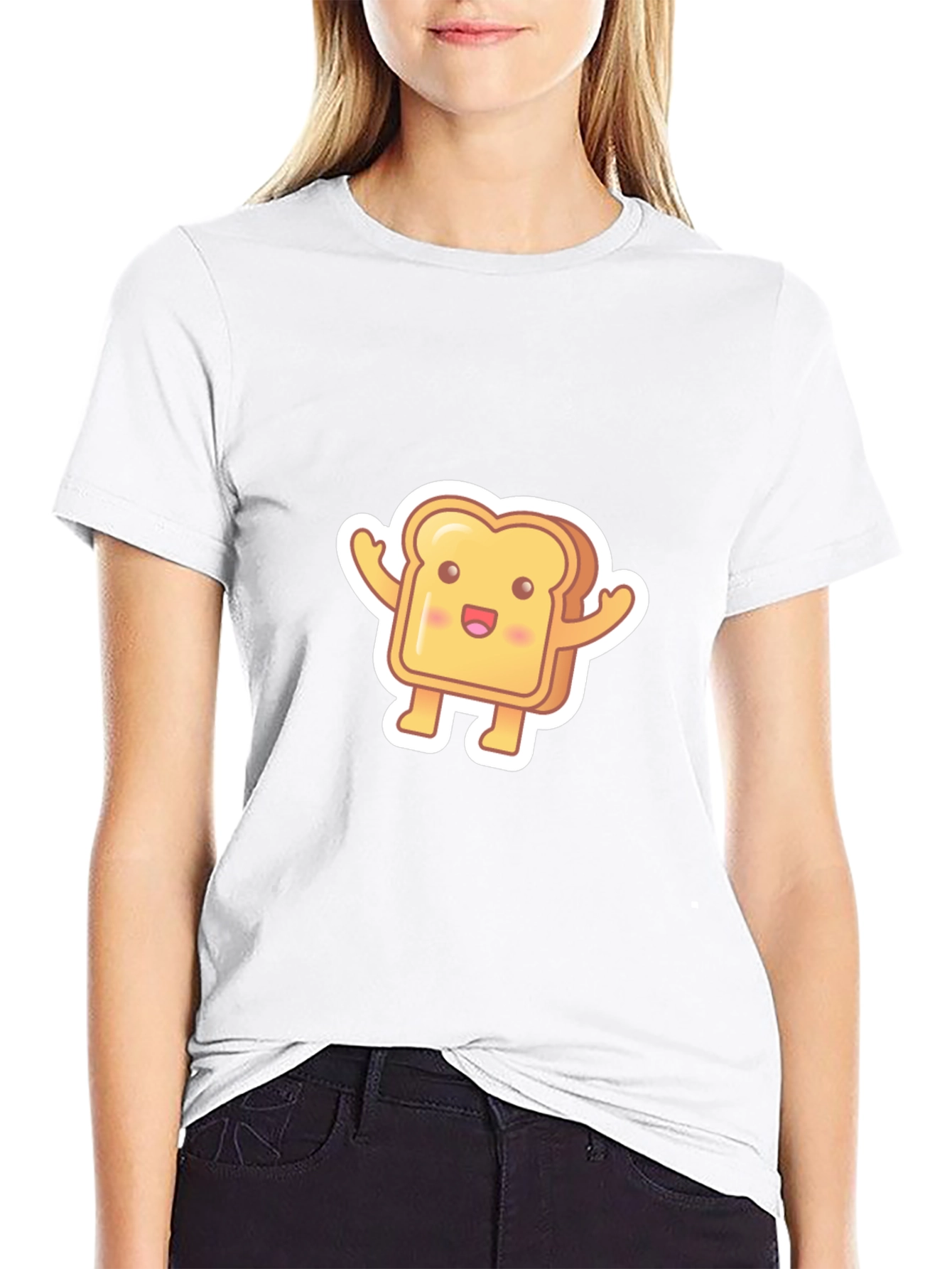 Cute Toast Cartoon Black T-Shirt