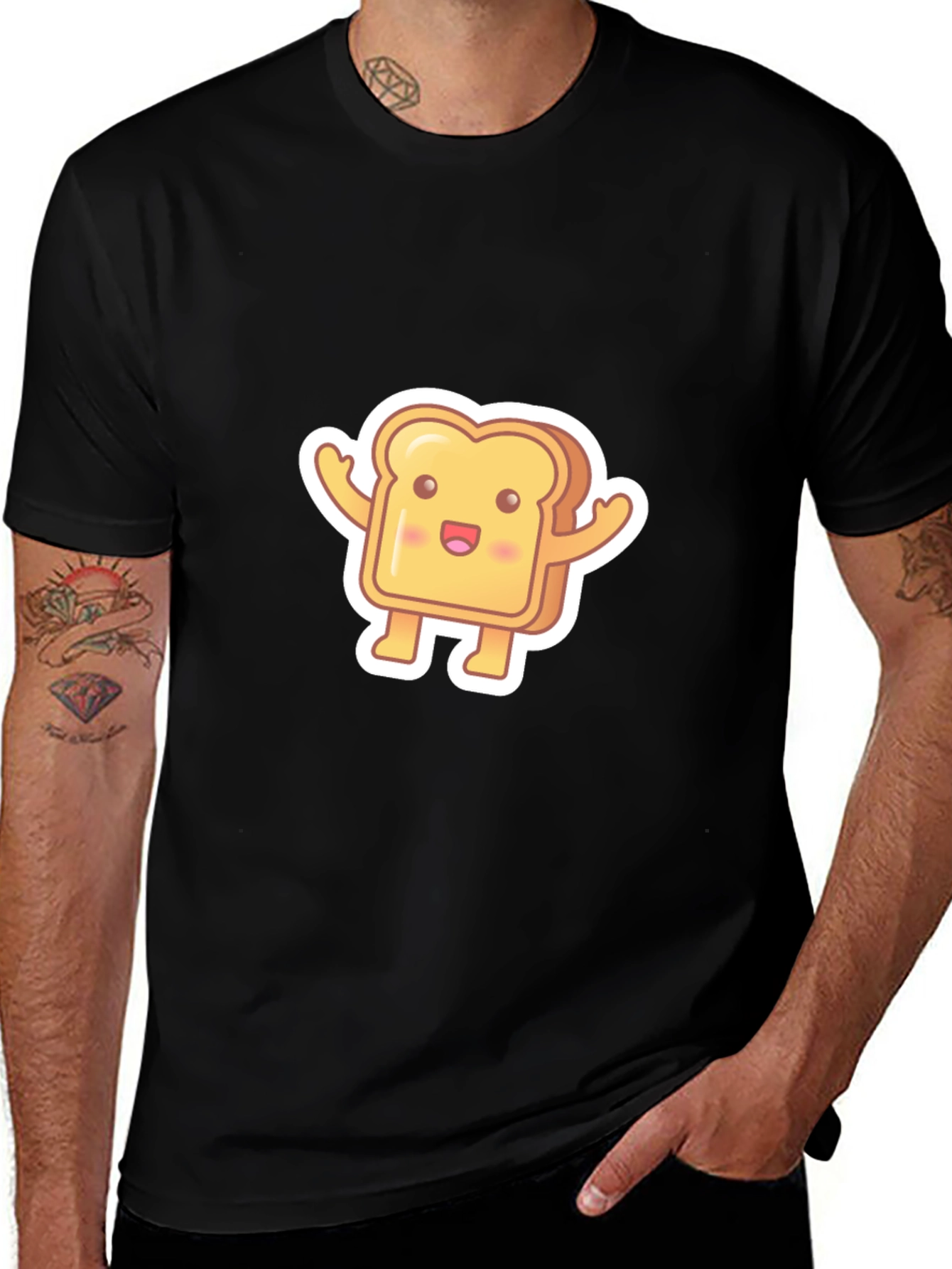 Cute Toast Cartoon Black T-Shirt