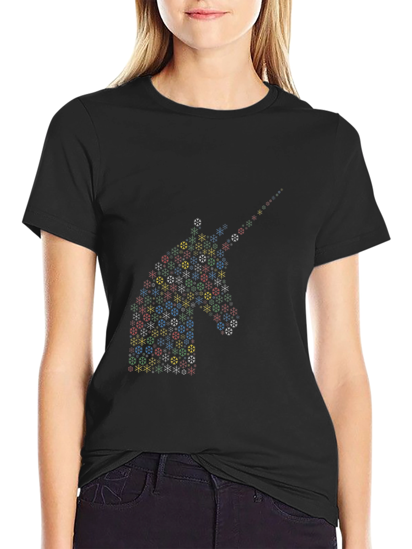 Unicorn Snowflake Black T-Shirt