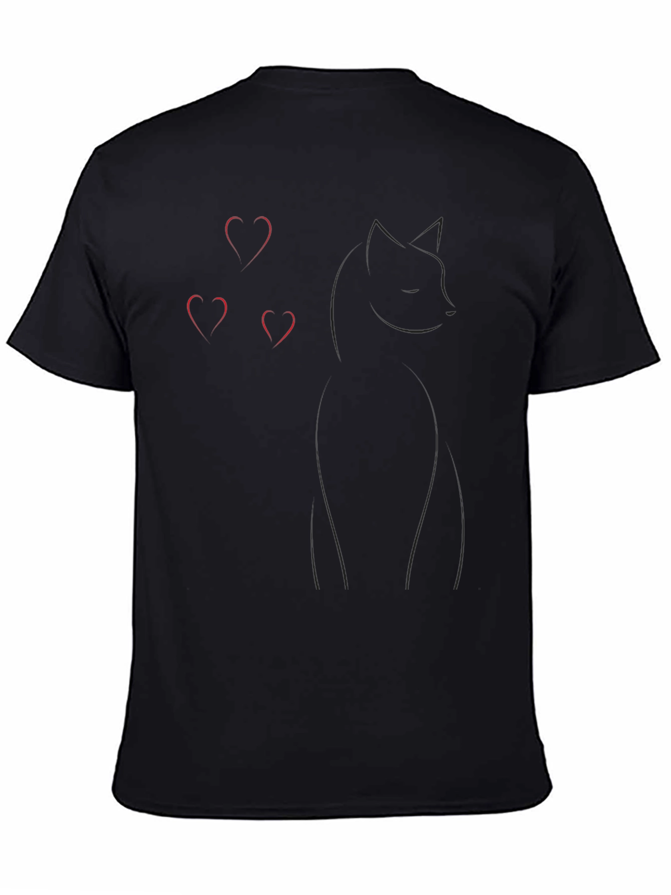 Black Cat Heart T-Shirt Casual Cotton Tee