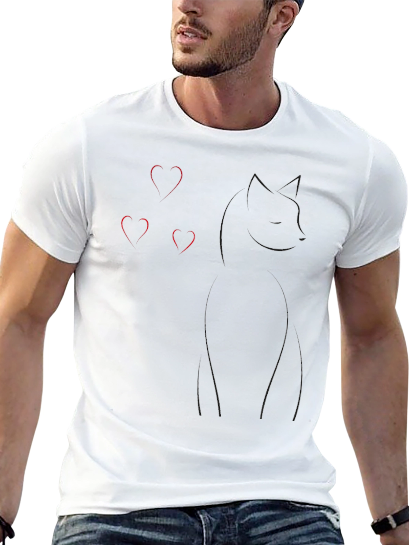 Black Cat Heart T-Shirt Casual Cotton Tee