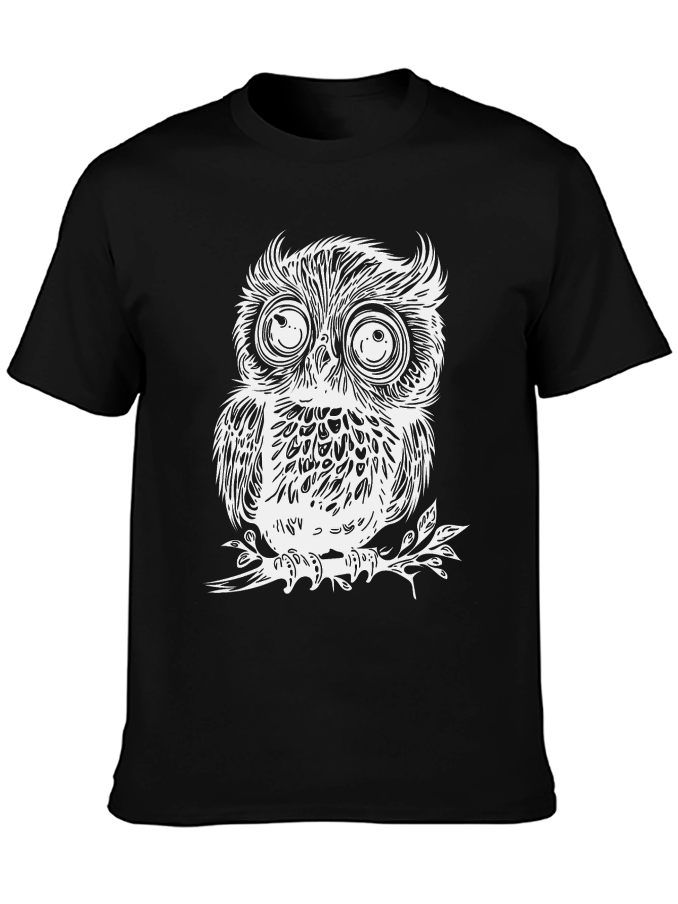 Whimsical Owl Graphic Tee - Black Cotton T-Shirt