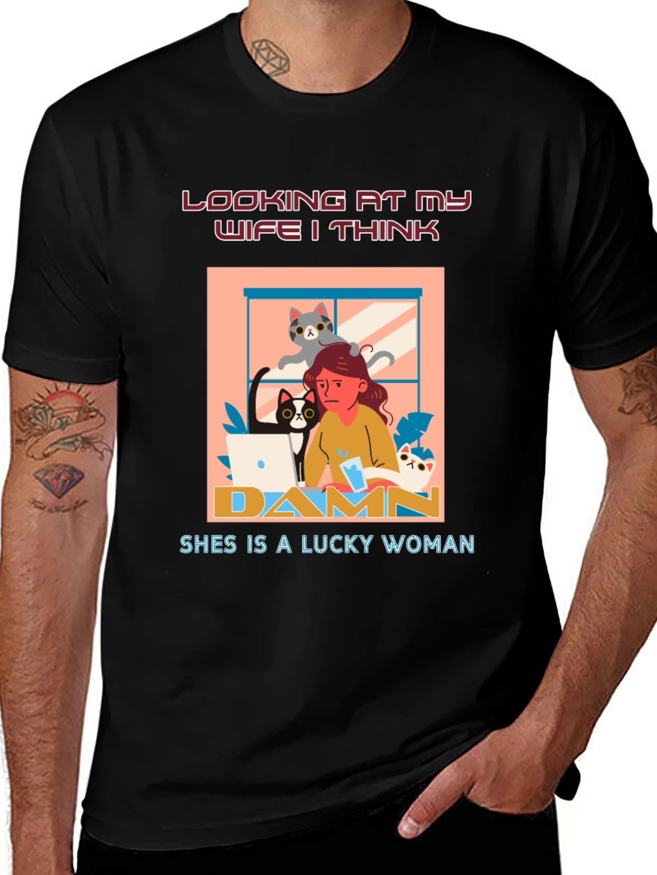 Funny Wife Lucky Woman Cat T-Shirt