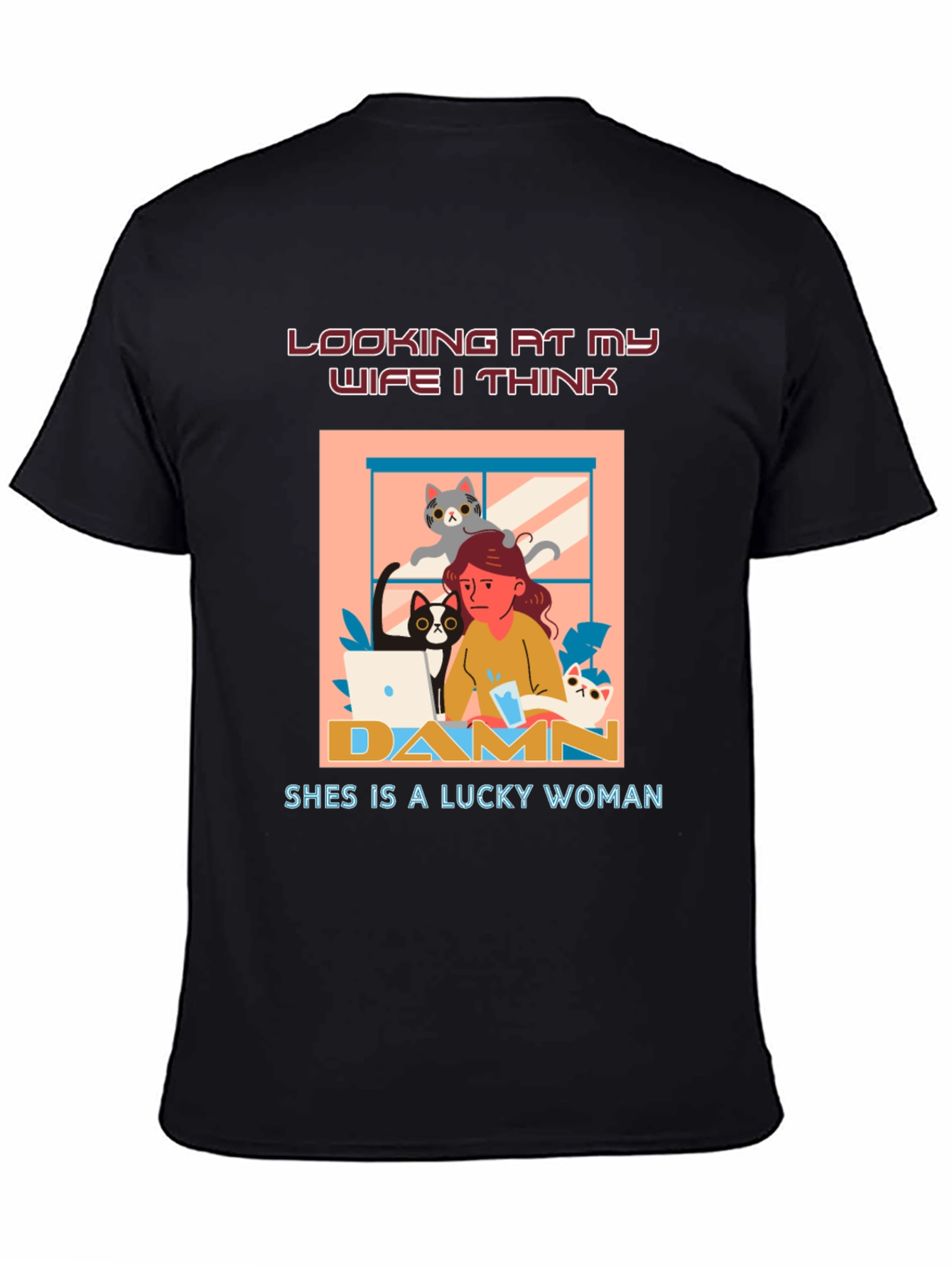 Funny Wife Lucky Woman Cat T-Shirt