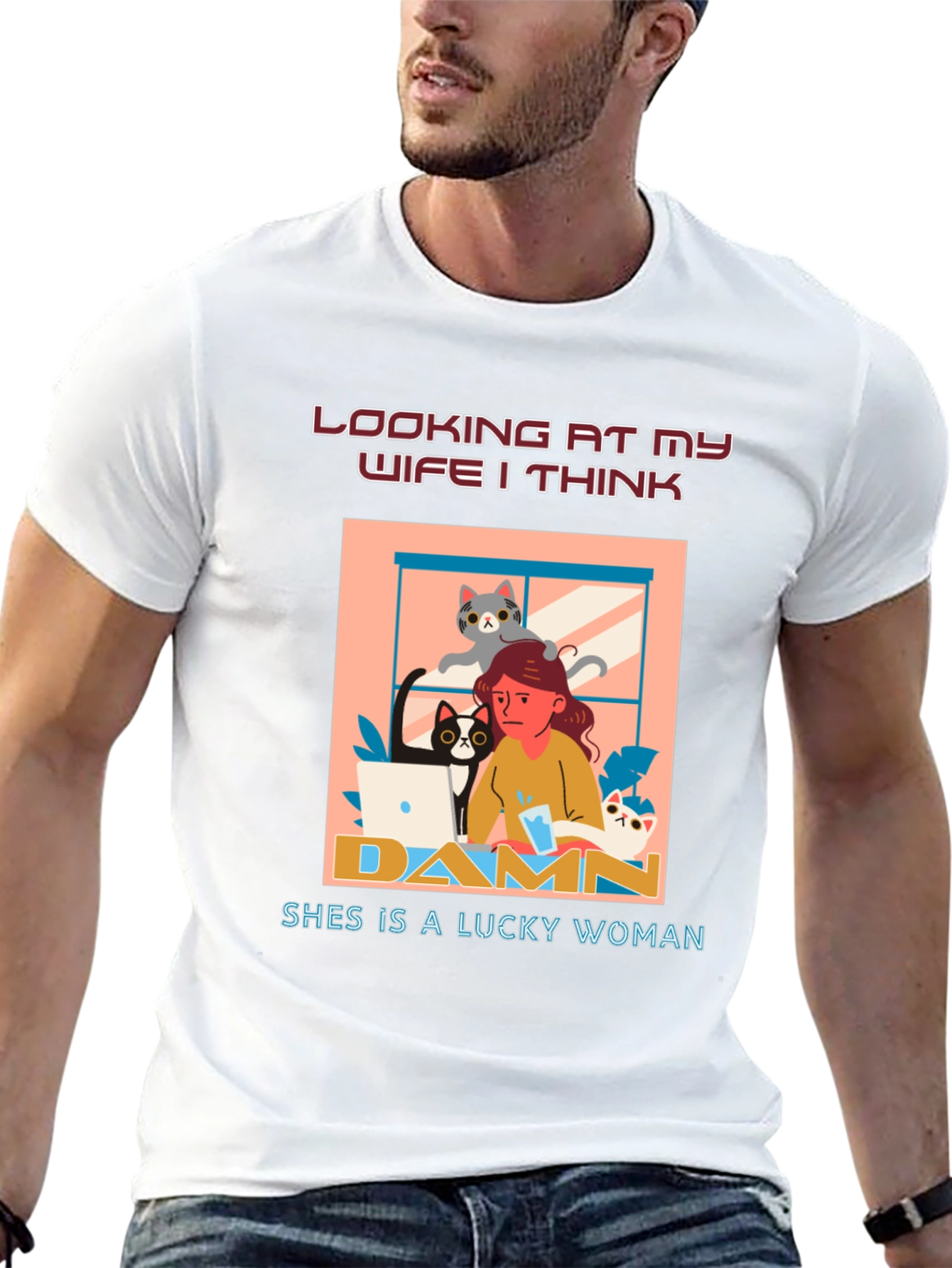 Funny Wife Lucky Woman Cat T-Shirt