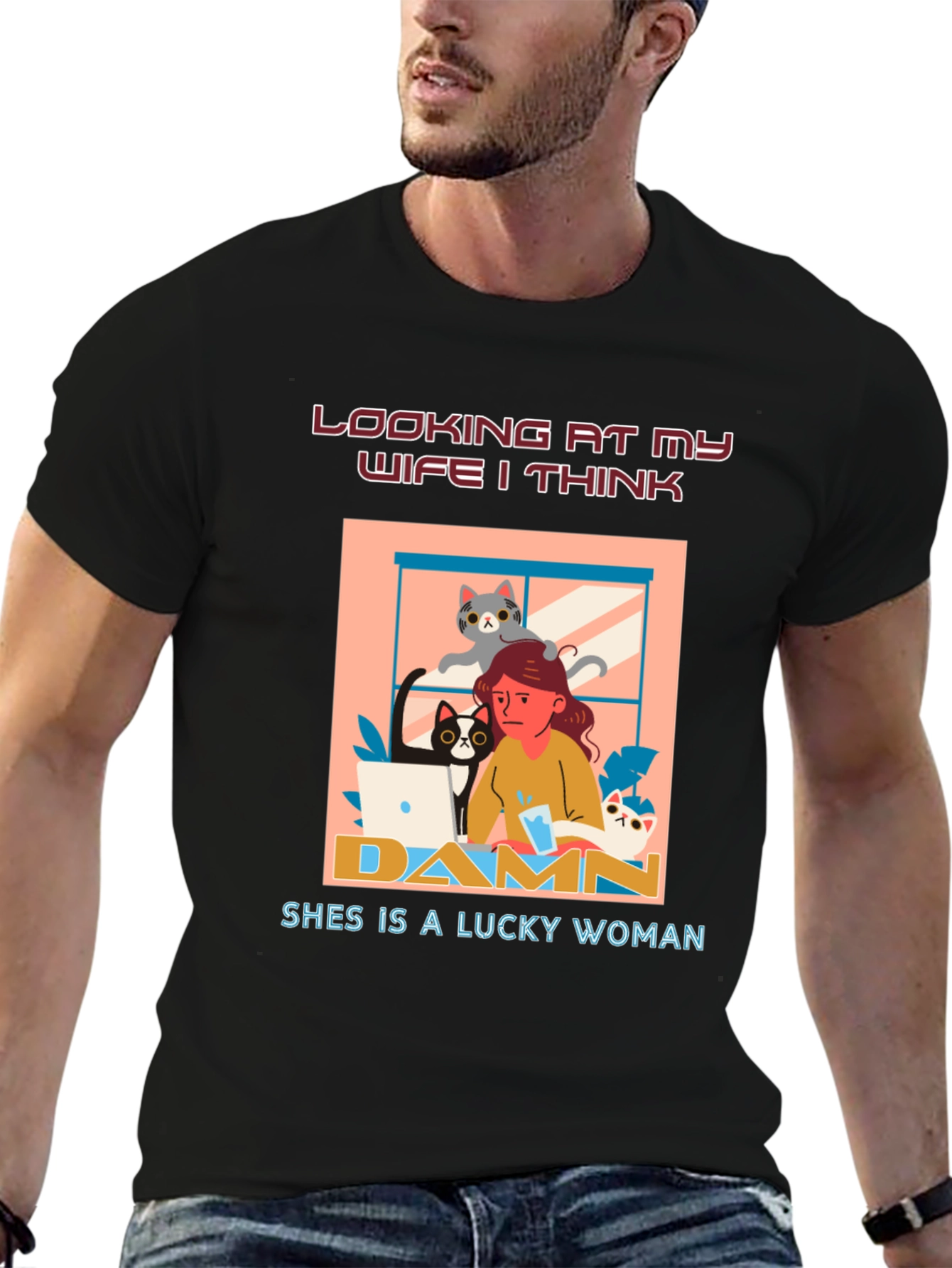 Funny Wife Lucky Woman Cat T-Shirt