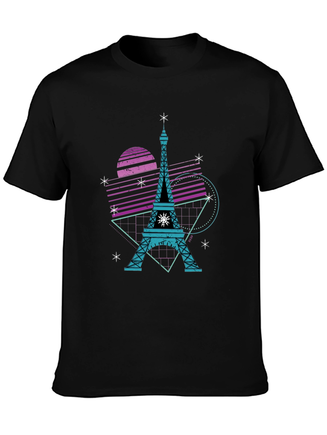 Retro Eiffel Tower Graphic Tee - Black Cotton T-Shirt