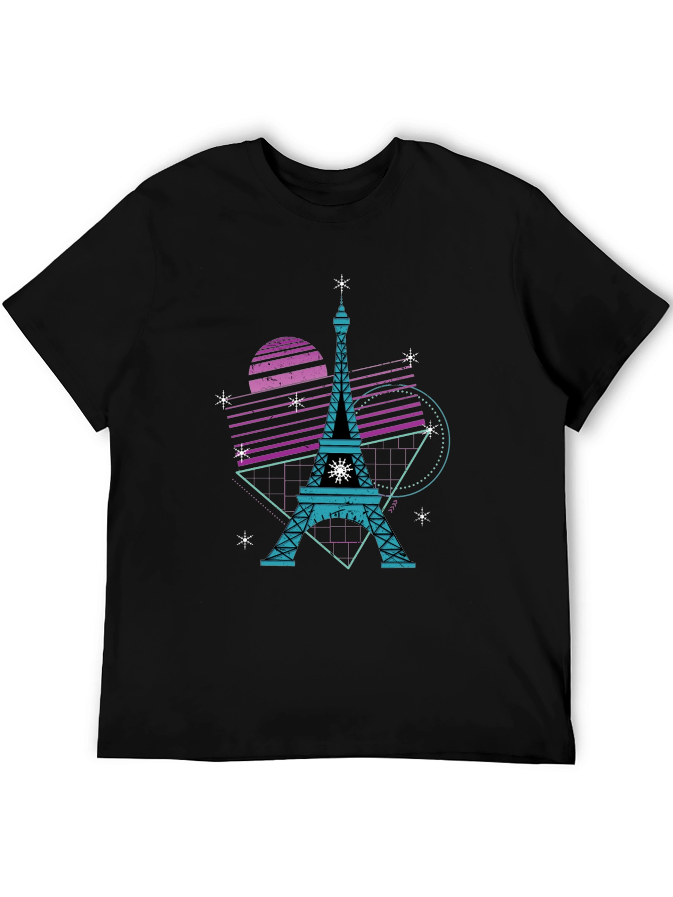 Retro Eiffel Tower Graphic Tee - Black Cotton T-Shirt