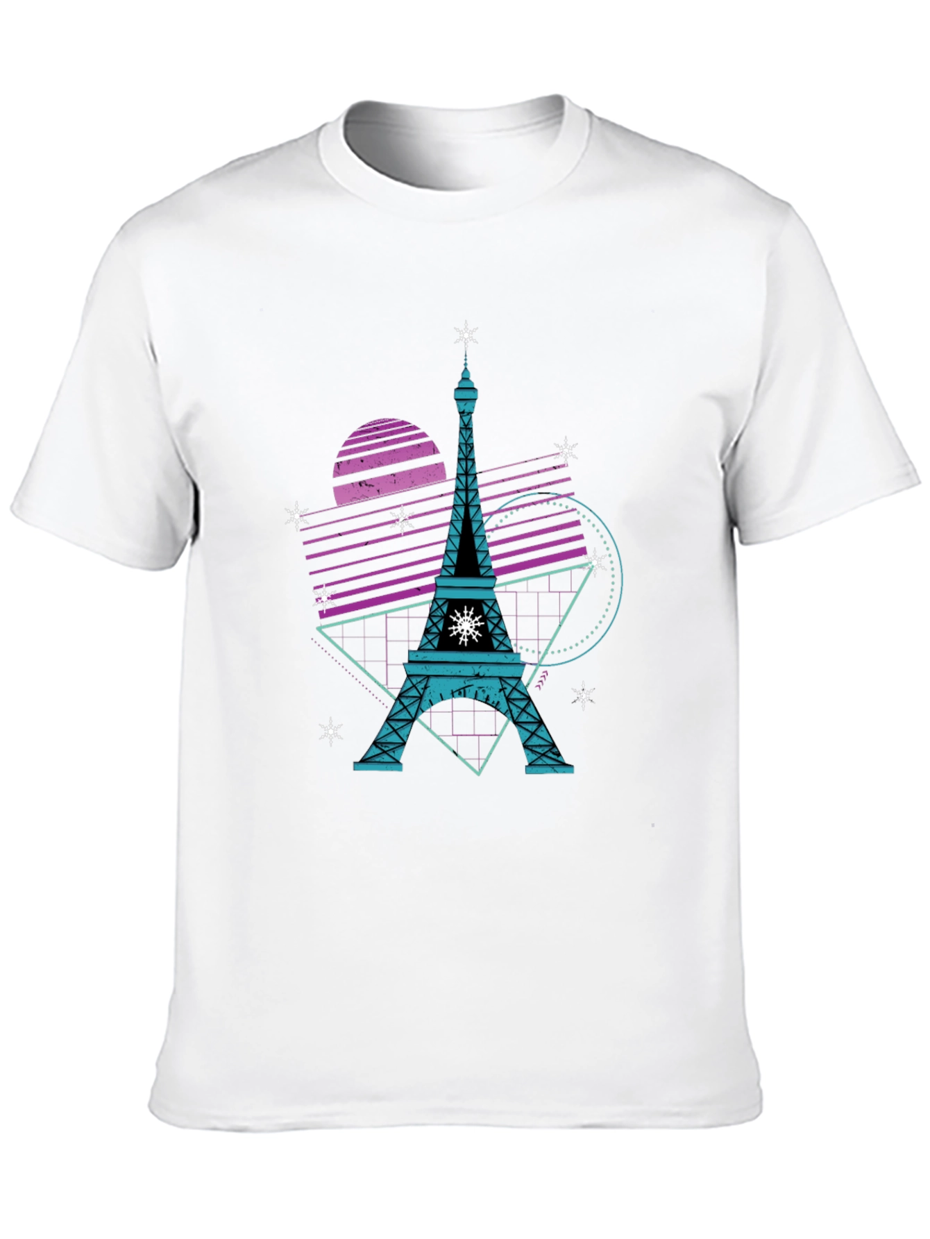 Retro Eiffel Tower Graphic Tee - Black Cotton T-Shirt