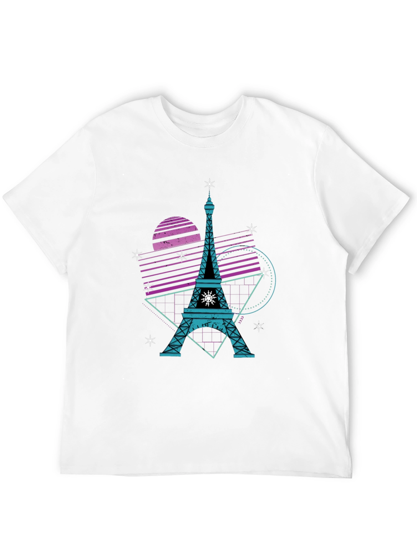 Retro Eiffel Tower Graphic Tee - Black Cotton T-Shirt