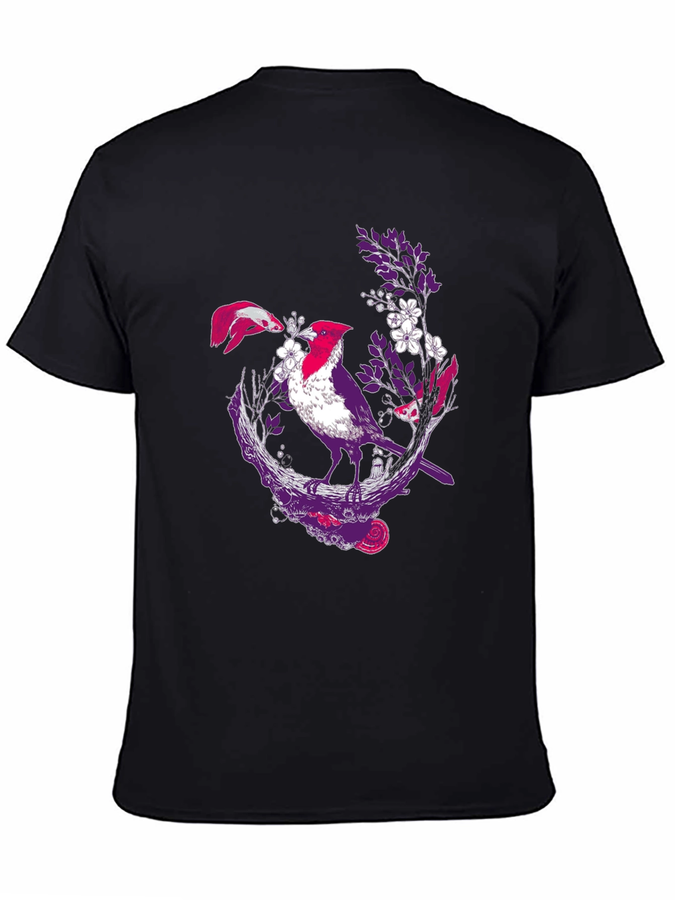 Bird & Koi Graphic Tee - Artistic Print