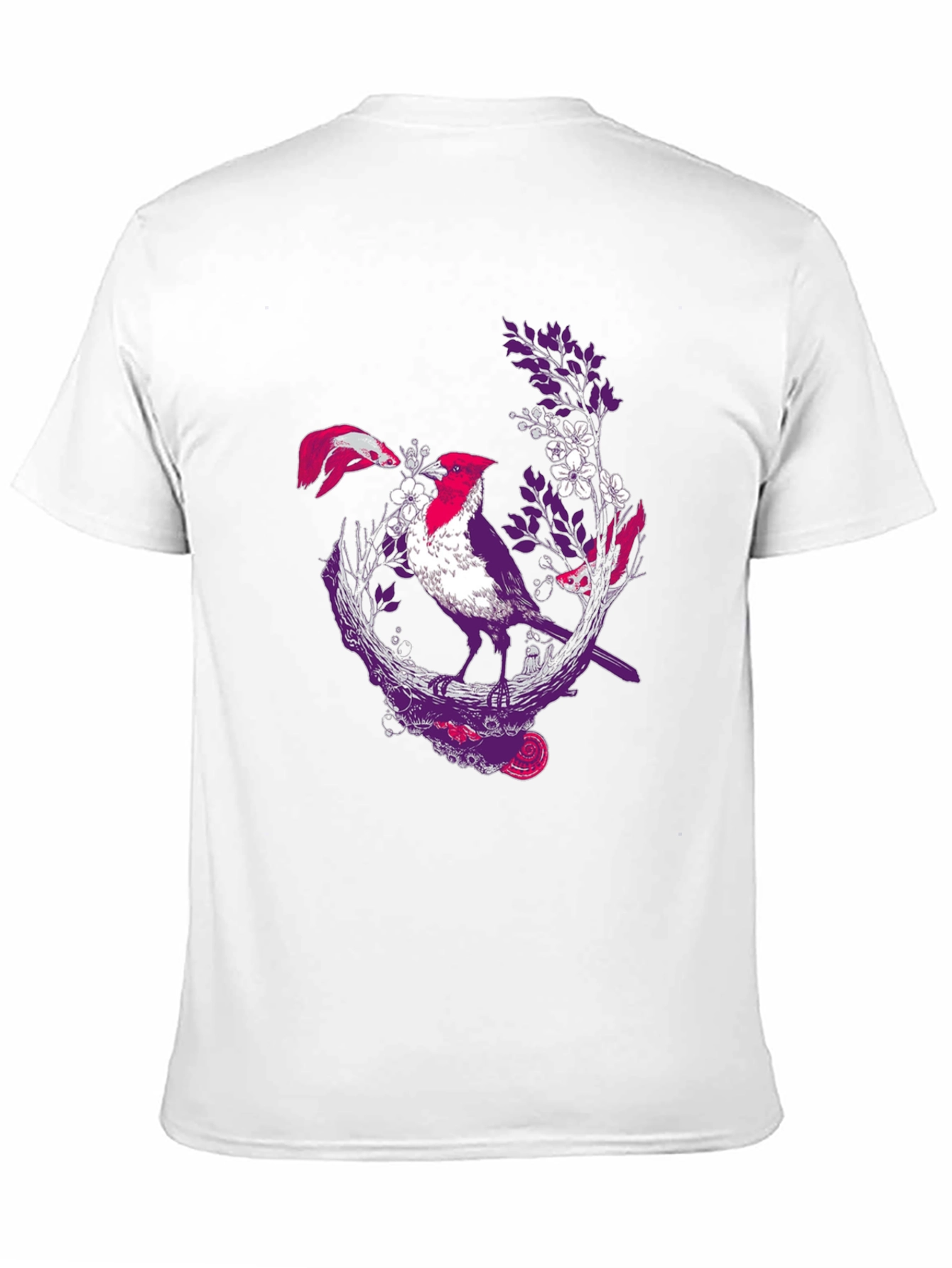 Bird & Koi Graphic Tee - Artistic Print