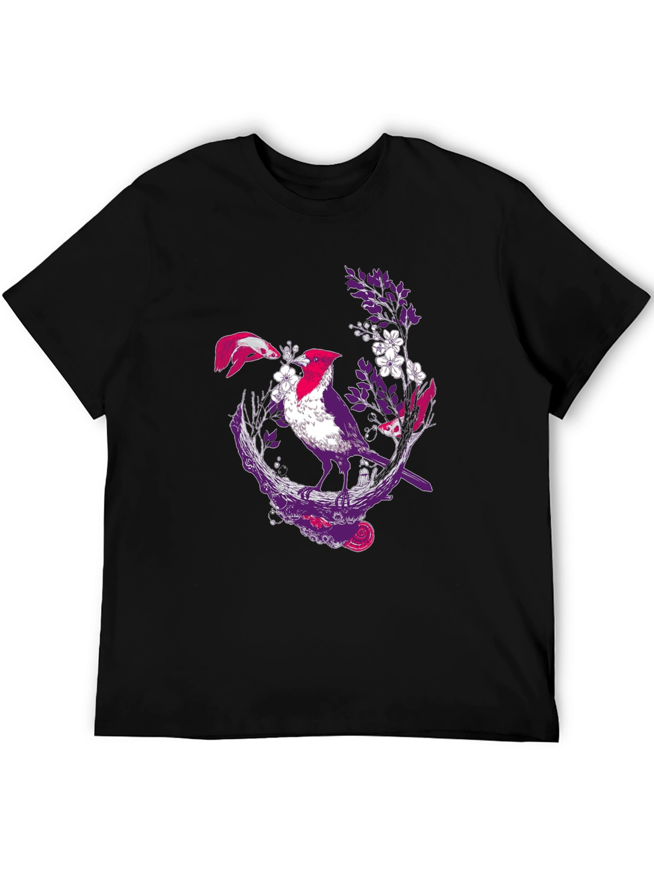 Bird & Koi Graphic Tee - Artistic Print