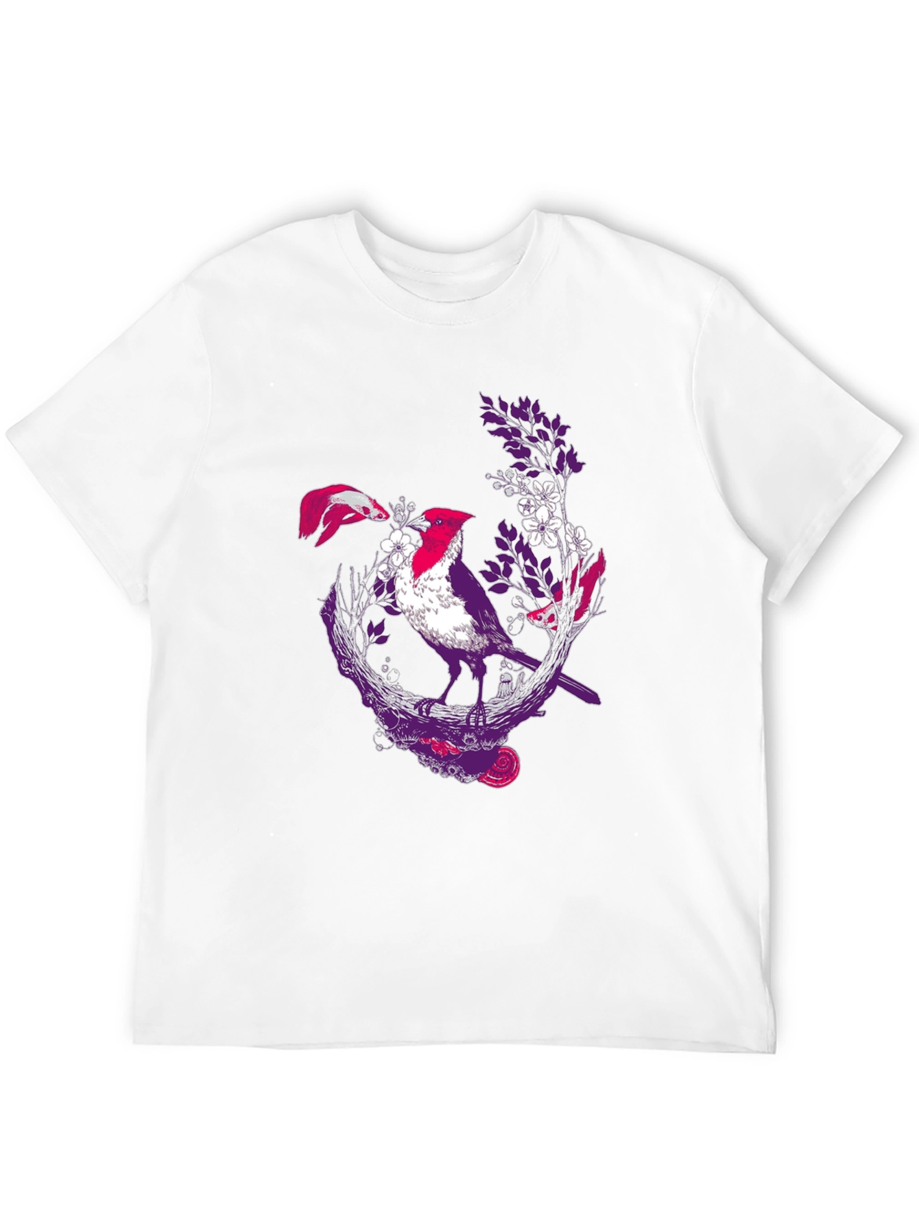 Bird & Koi Graphic Tee - Artistic Print