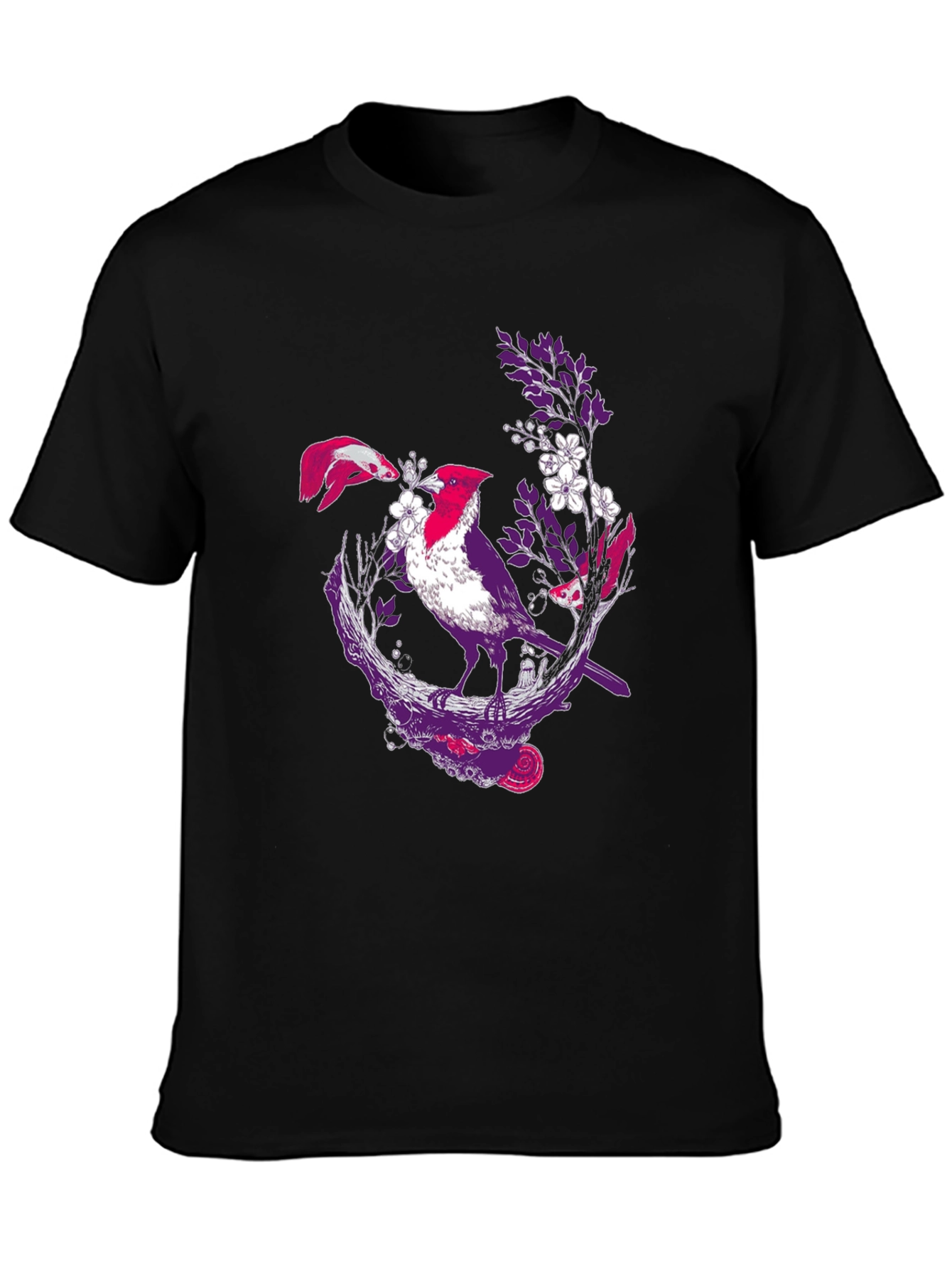 Bird & Koi Graphic Tee - Artistic Print