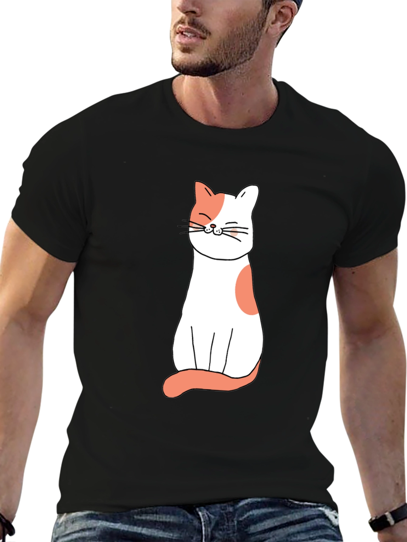 Cute Cat Graphic Tee - Black Unisex T-Shirt