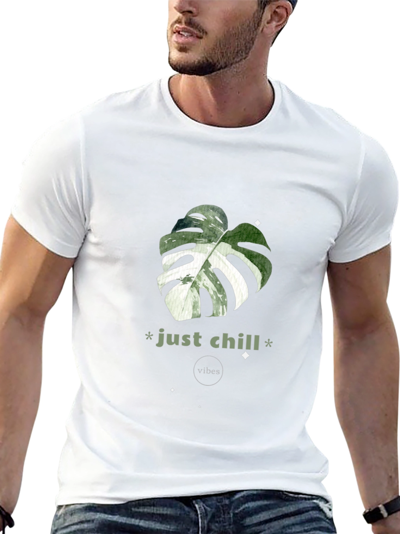 Just Chill Vibes T-Shirt - Tropical Leaf Design