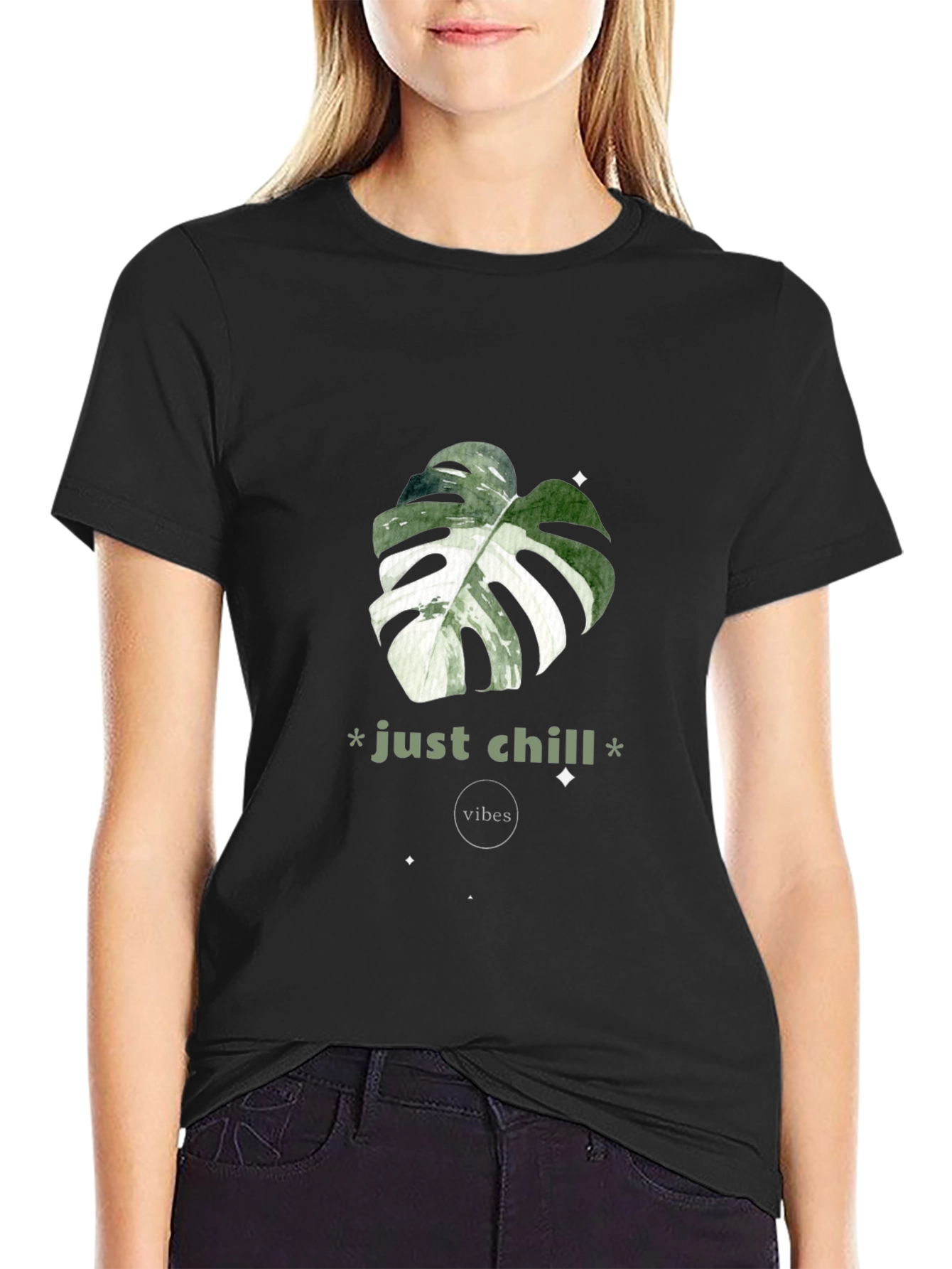 Just Chill Vibes T-Shirt - Tropical Leaf Design