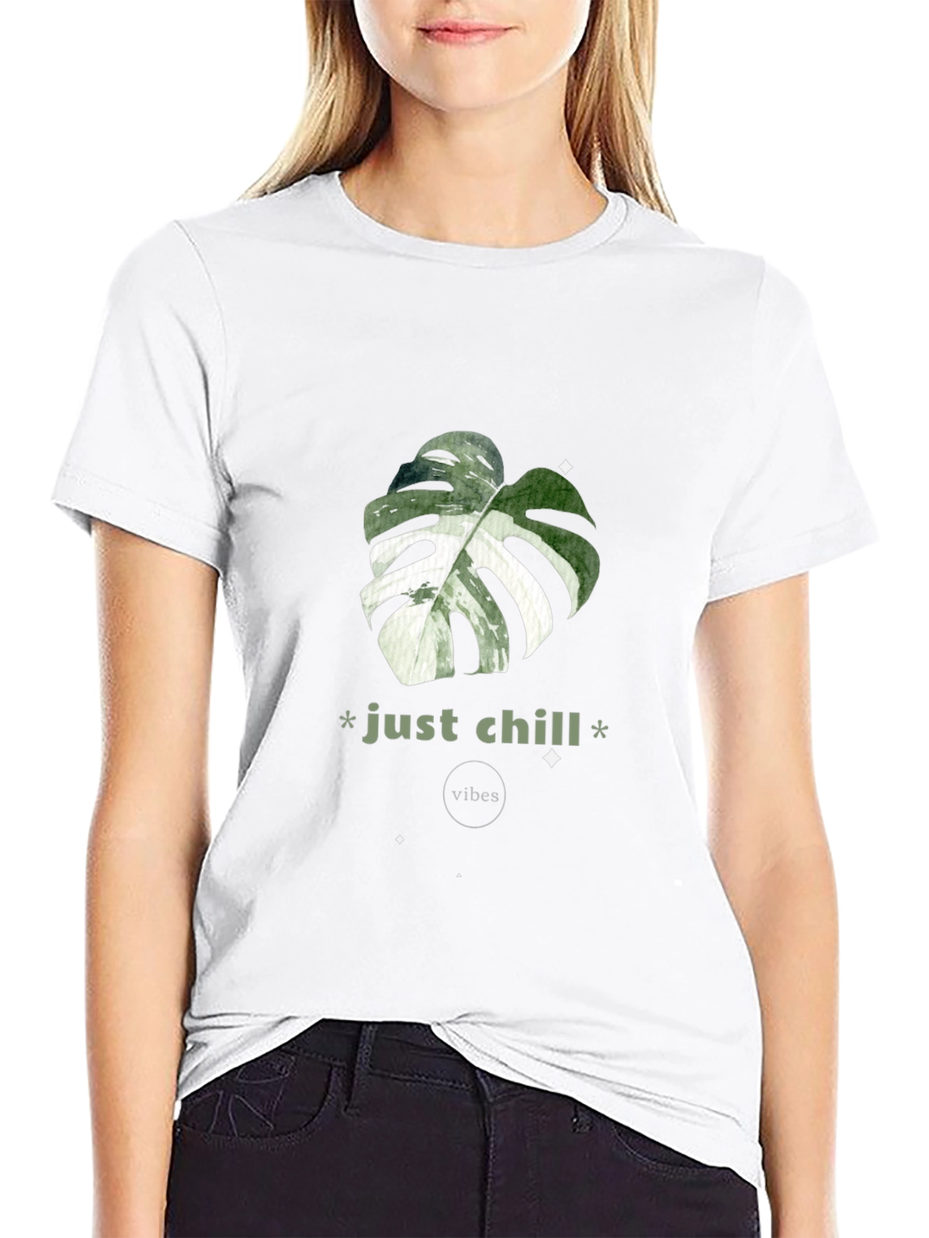 Just Chill Vibes T-Shirt - Tropical Leaf Design
