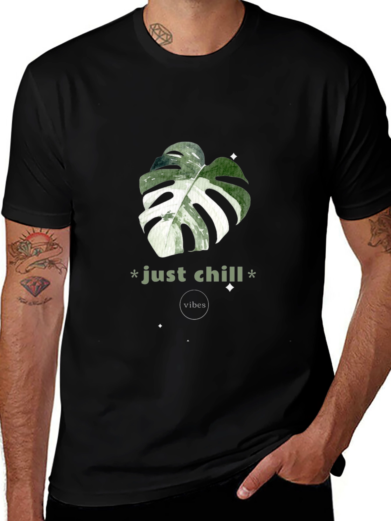 Just Chill Vibes T-Shirt - Tropical Leaf Design