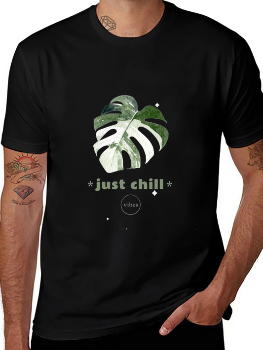 Just Chill Vibes T-Shirt - Tropical Leaf Design