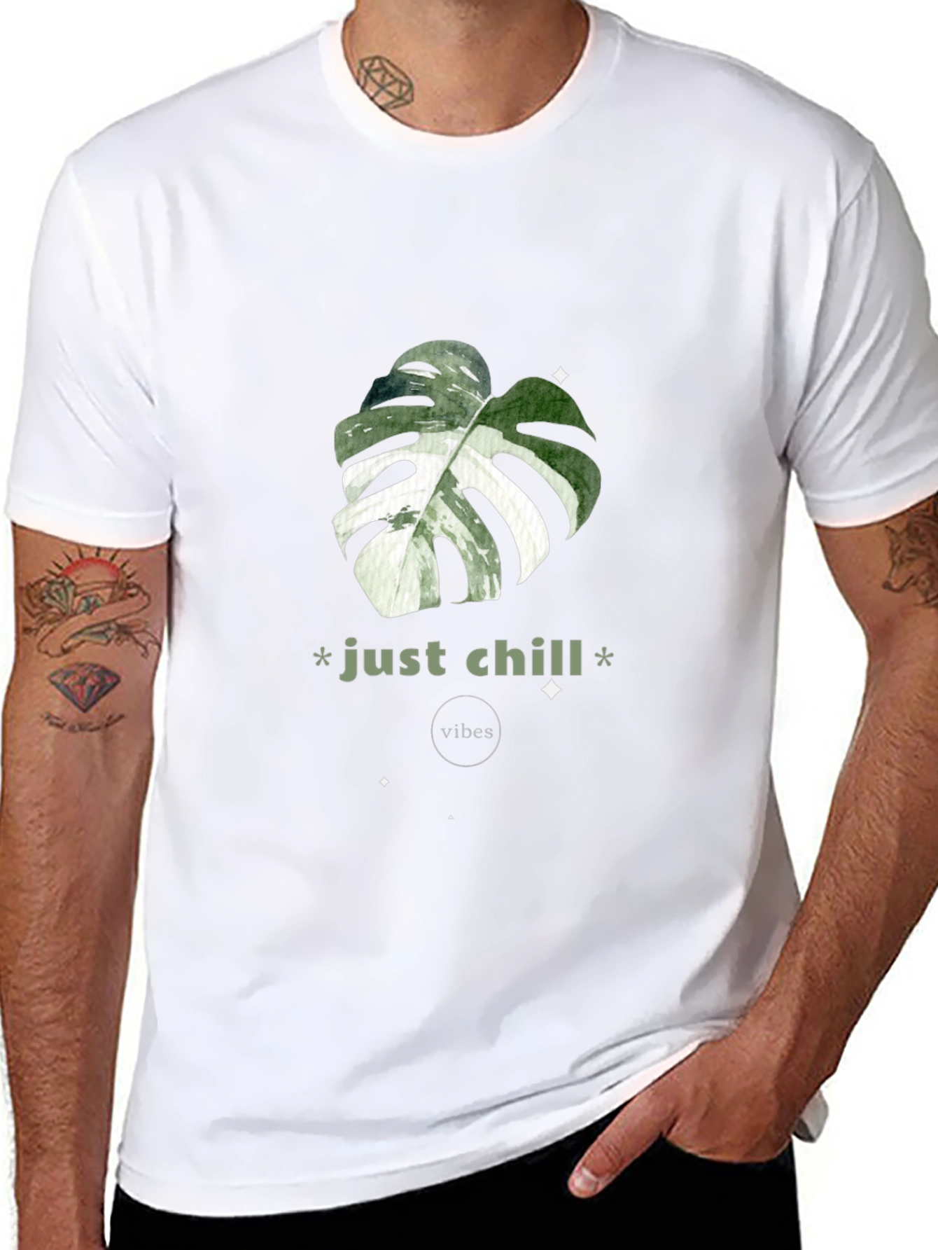 Just Chill Vibes T-Shirt - Tropical Leaf Design